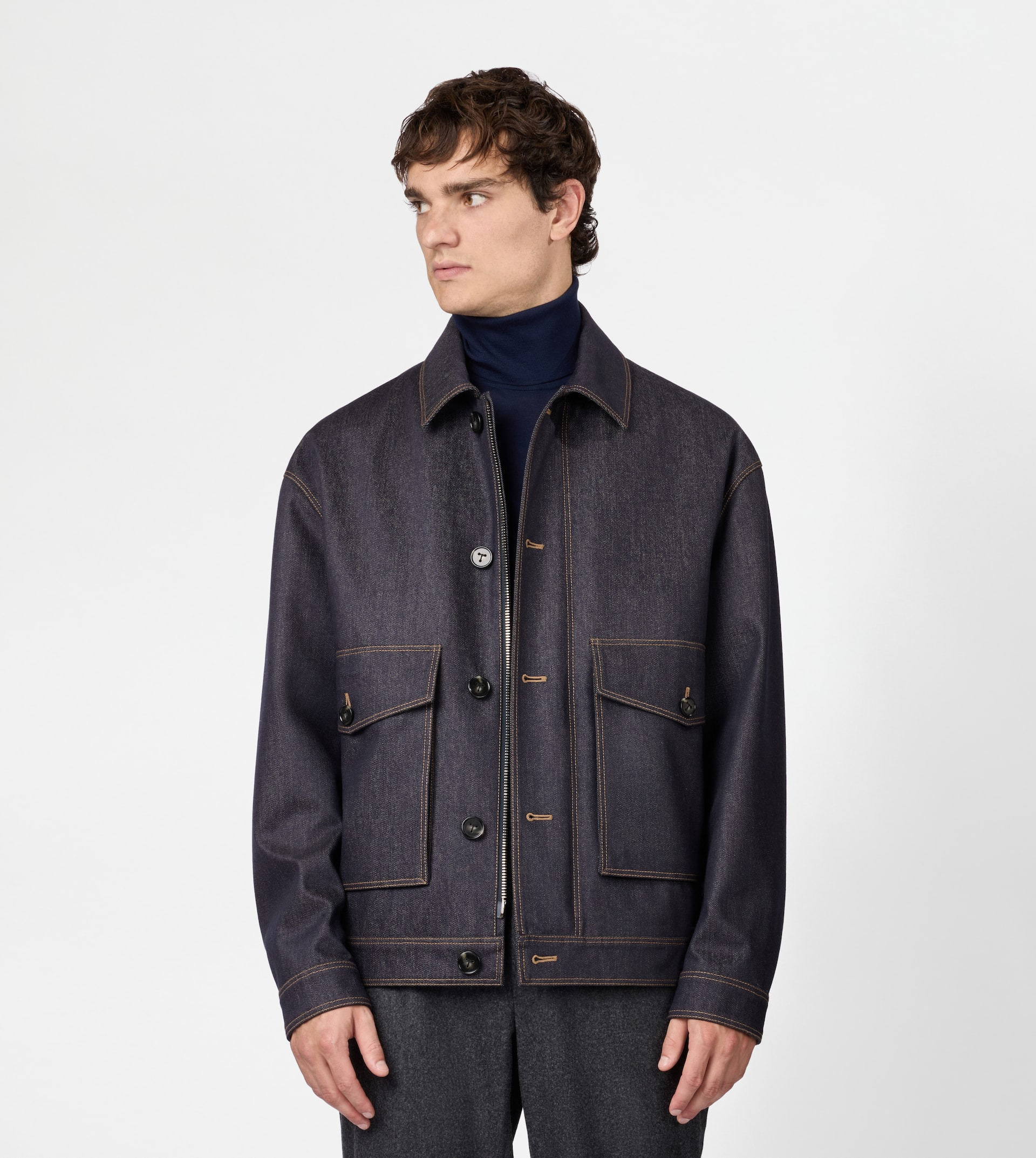 SHORT JACKET IN WOOL DENIM - BLUE - 4