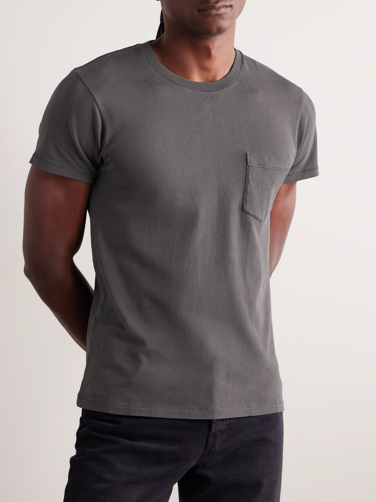 Slim-Fit Cold-Dyed Cotton-Jersey T-Shirt Mushroom - 3