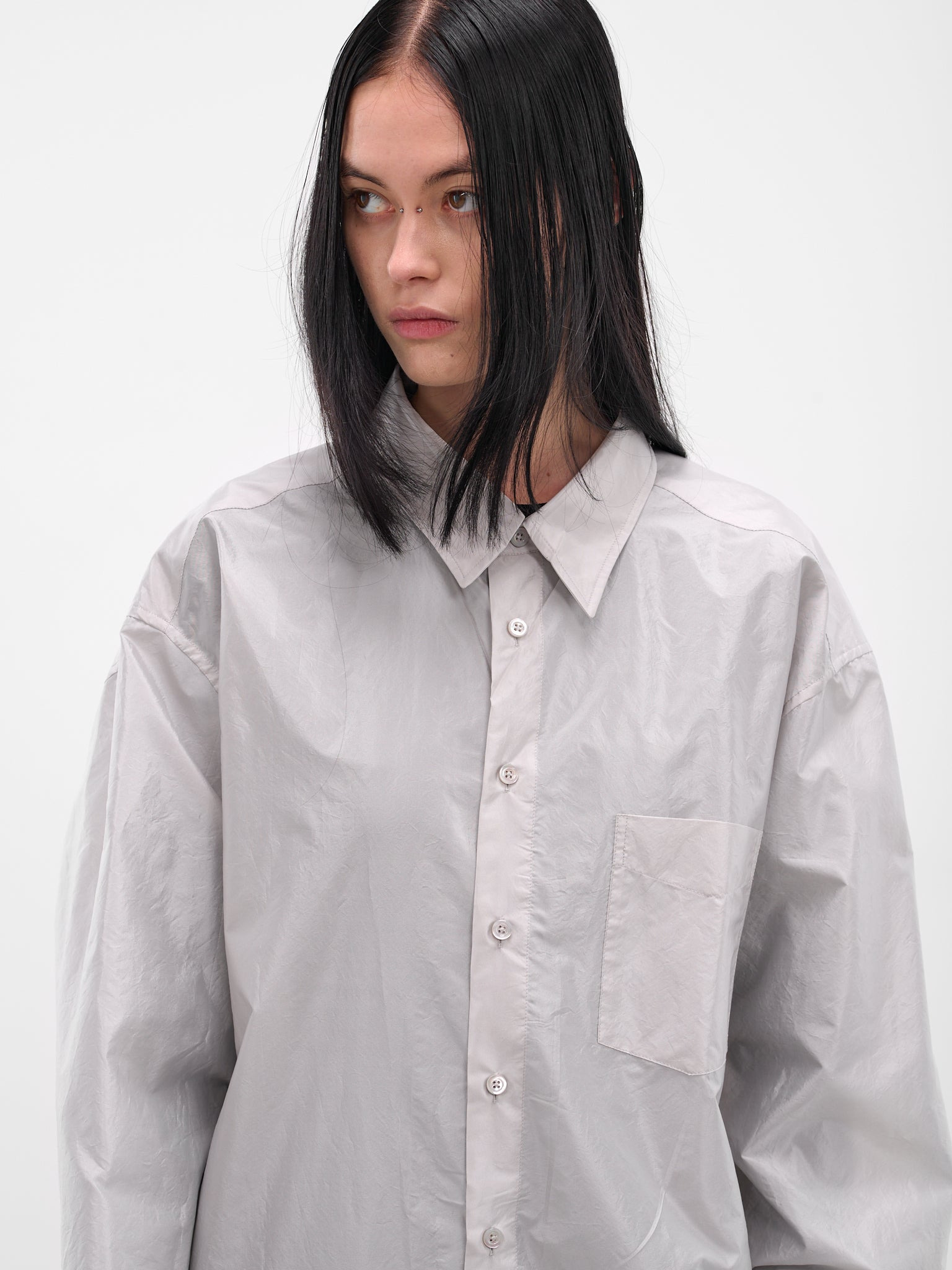 Gray Oversized Button-Up Shirt - 4