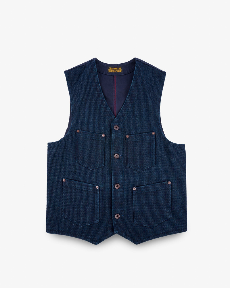 14OZ SASHIKO DOBBY CLOTH / DUCK WORK VEST - INDIGO 1