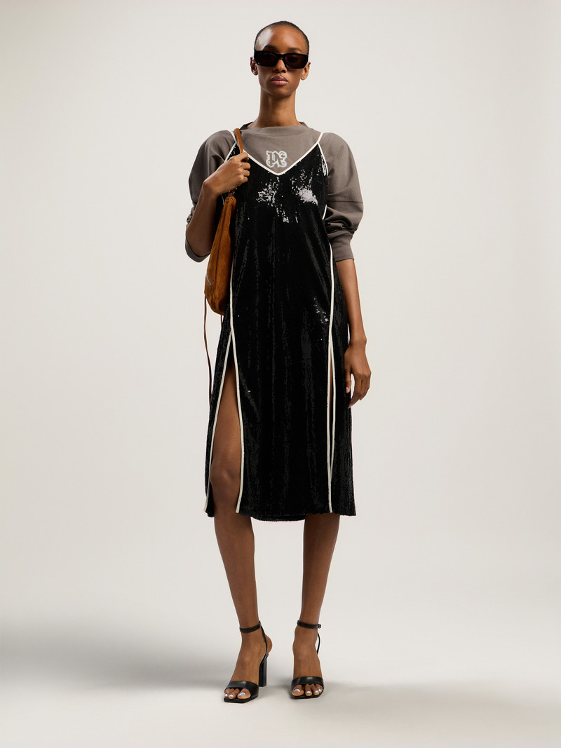 Curved Logo Sequin Slip Dress 1