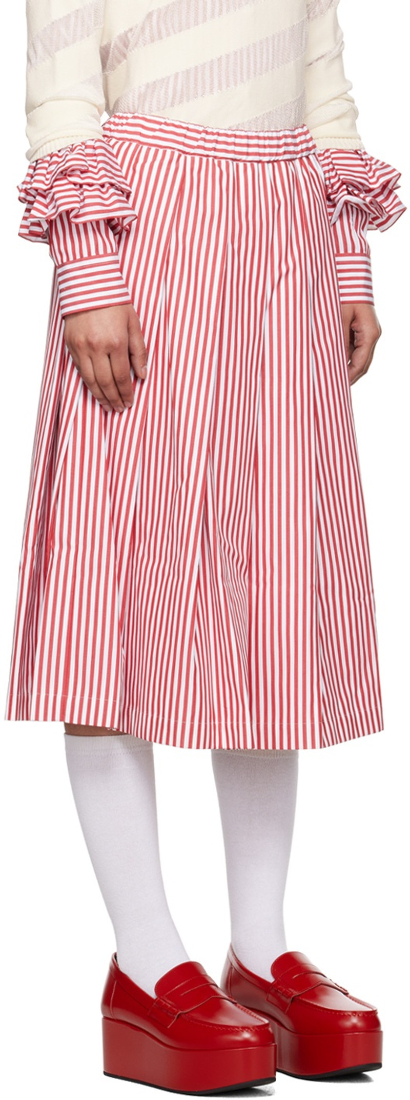 Comme des Garçons GIRL Red & White Striped Midi Skirt outlook