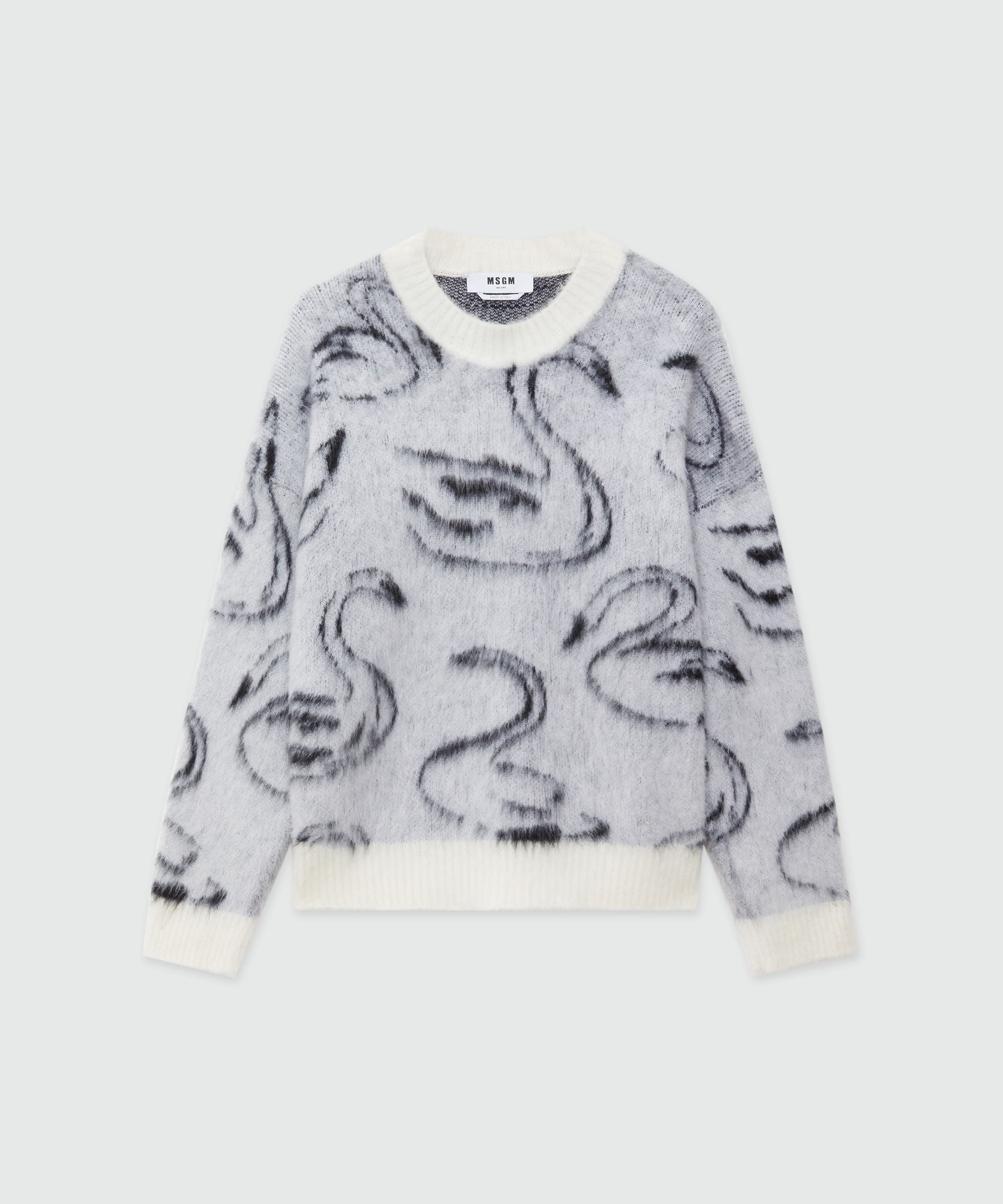 Combed wool sweater with jacquard swans - 1