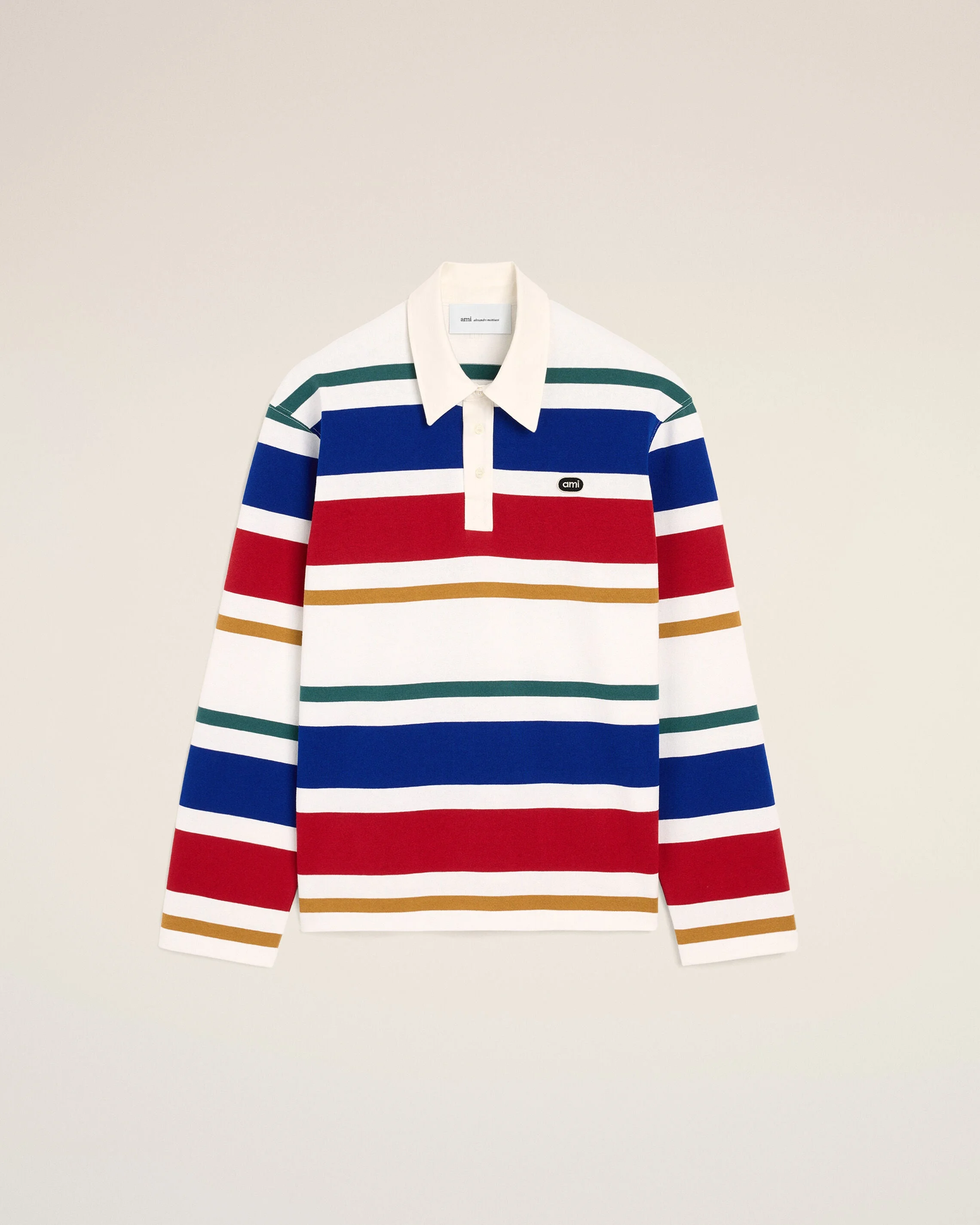 MULTICOLOR STRIPED COTTON POLO WITH AMI PATCH - 1