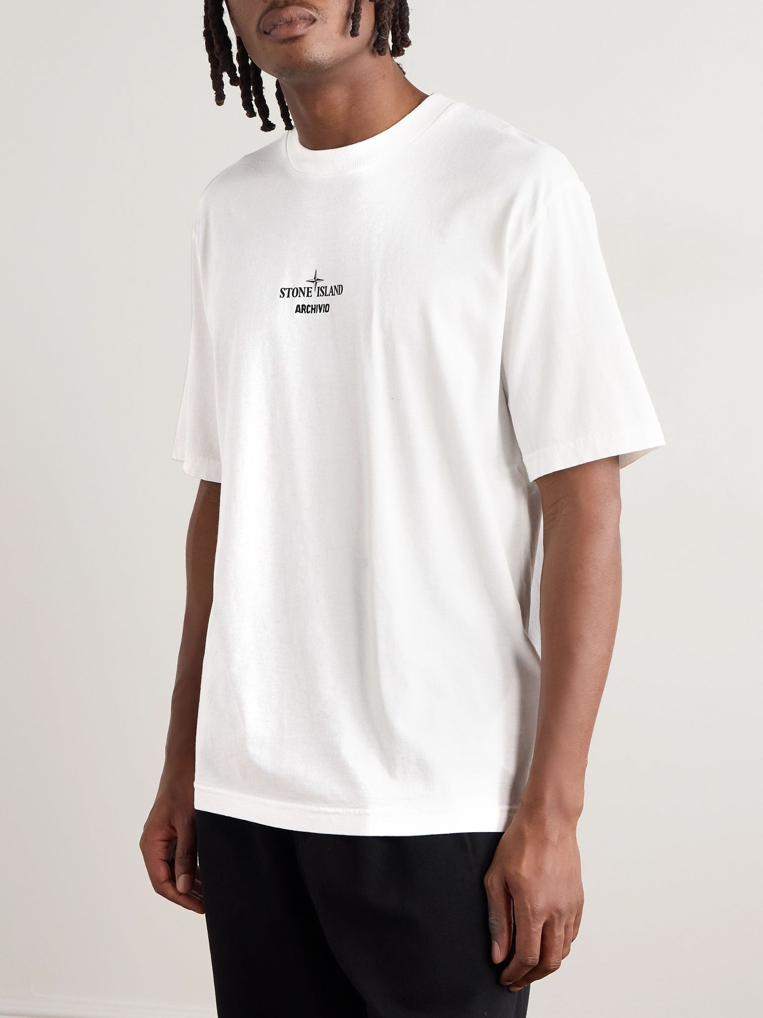 Archivio Logo-Print Embroidered Cotton-Jersey T-Shirt White - 3