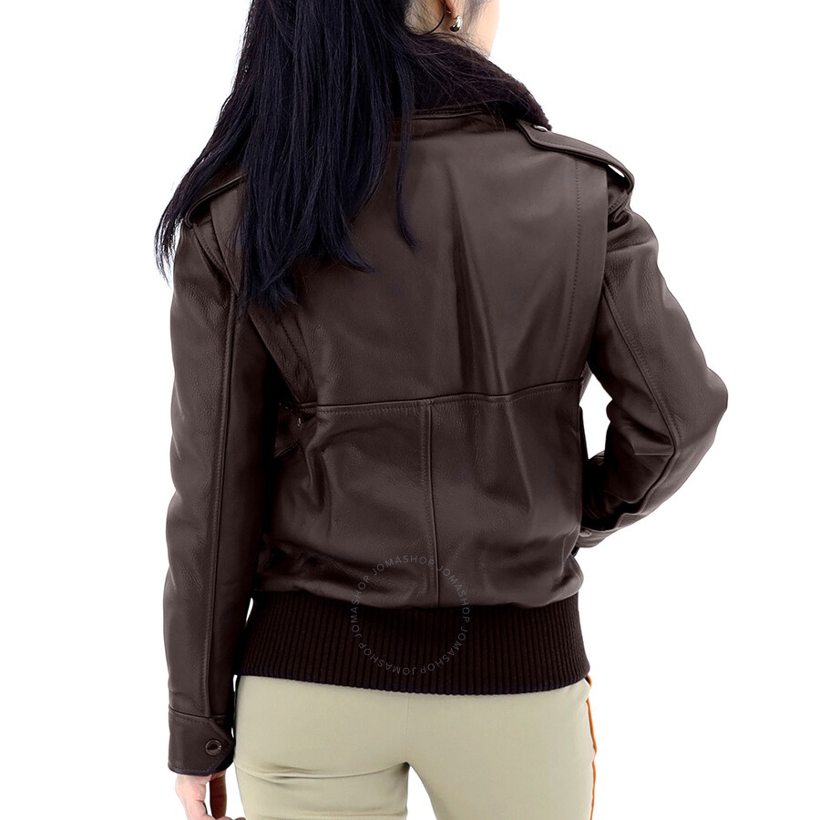 Burberry Ladies Dark Brown Shandwick Detchable Shearling Collar Flight Jacket With Warmer - 5