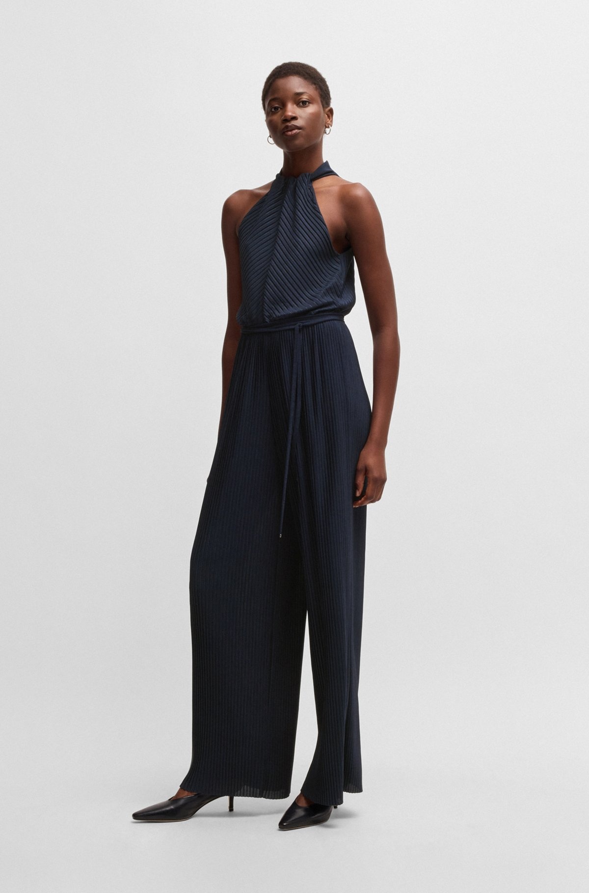 SLEEVELESS JUMPSUIT WITH PLISSÉ PLEATS AND TIE BELT - 2
