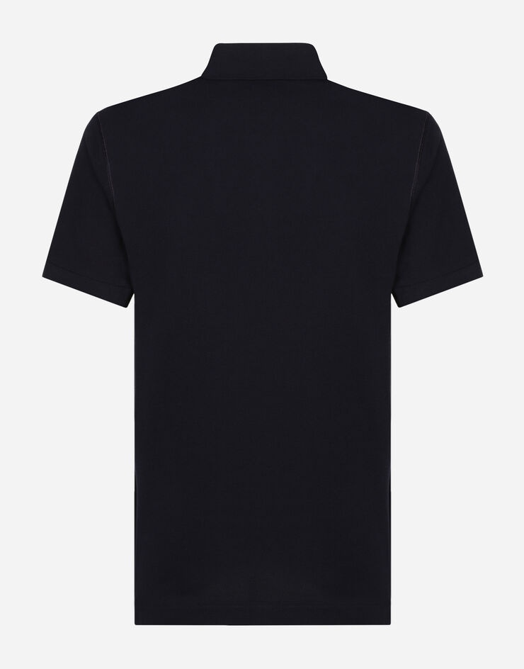 Cotton piqué polo-shirt with branded tag - 2