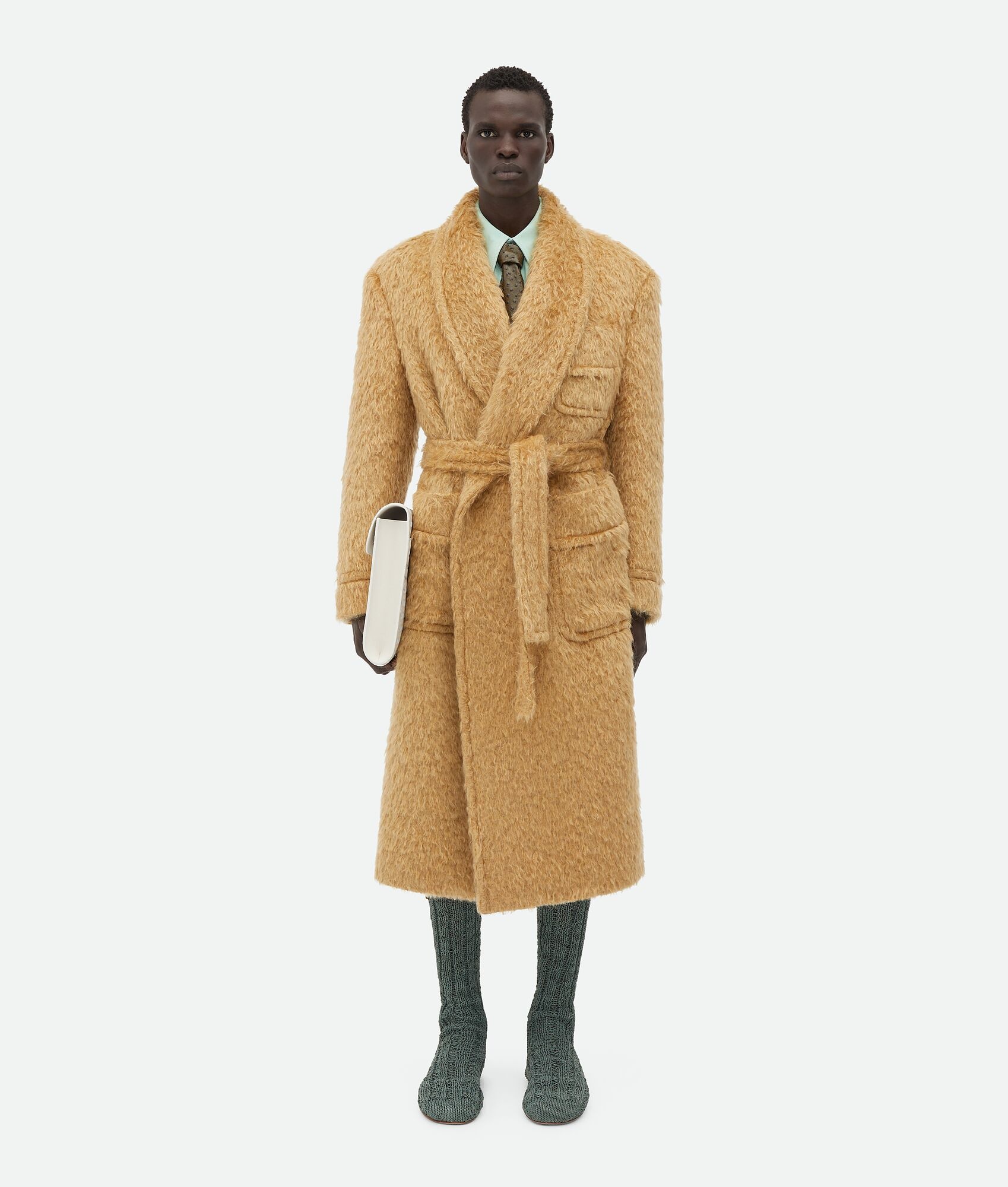 Bottega Veneta Hairy Wool Mohair Belted Coat | REVERSIBLE