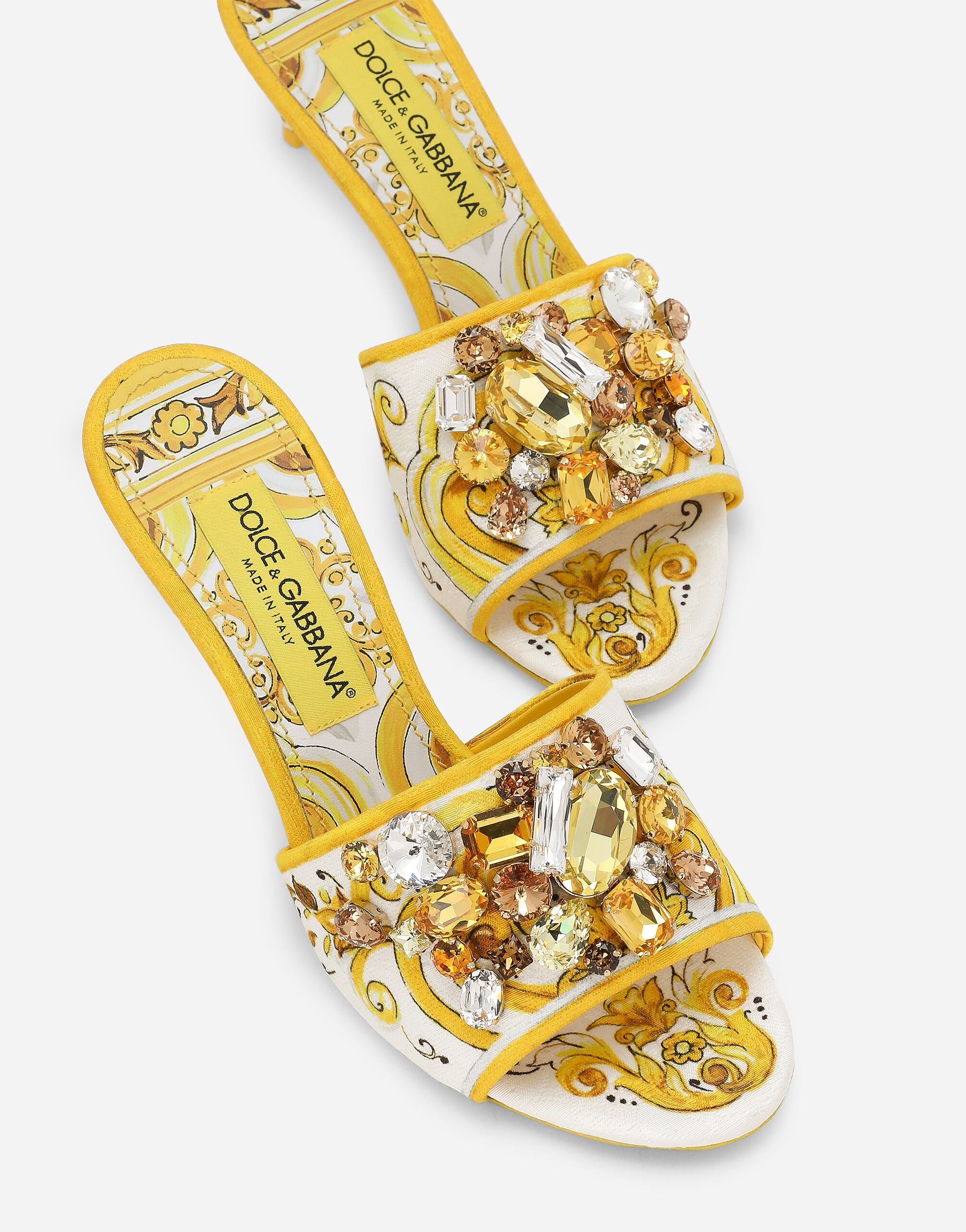 Majolica-print brocade mules with embroidery - 5