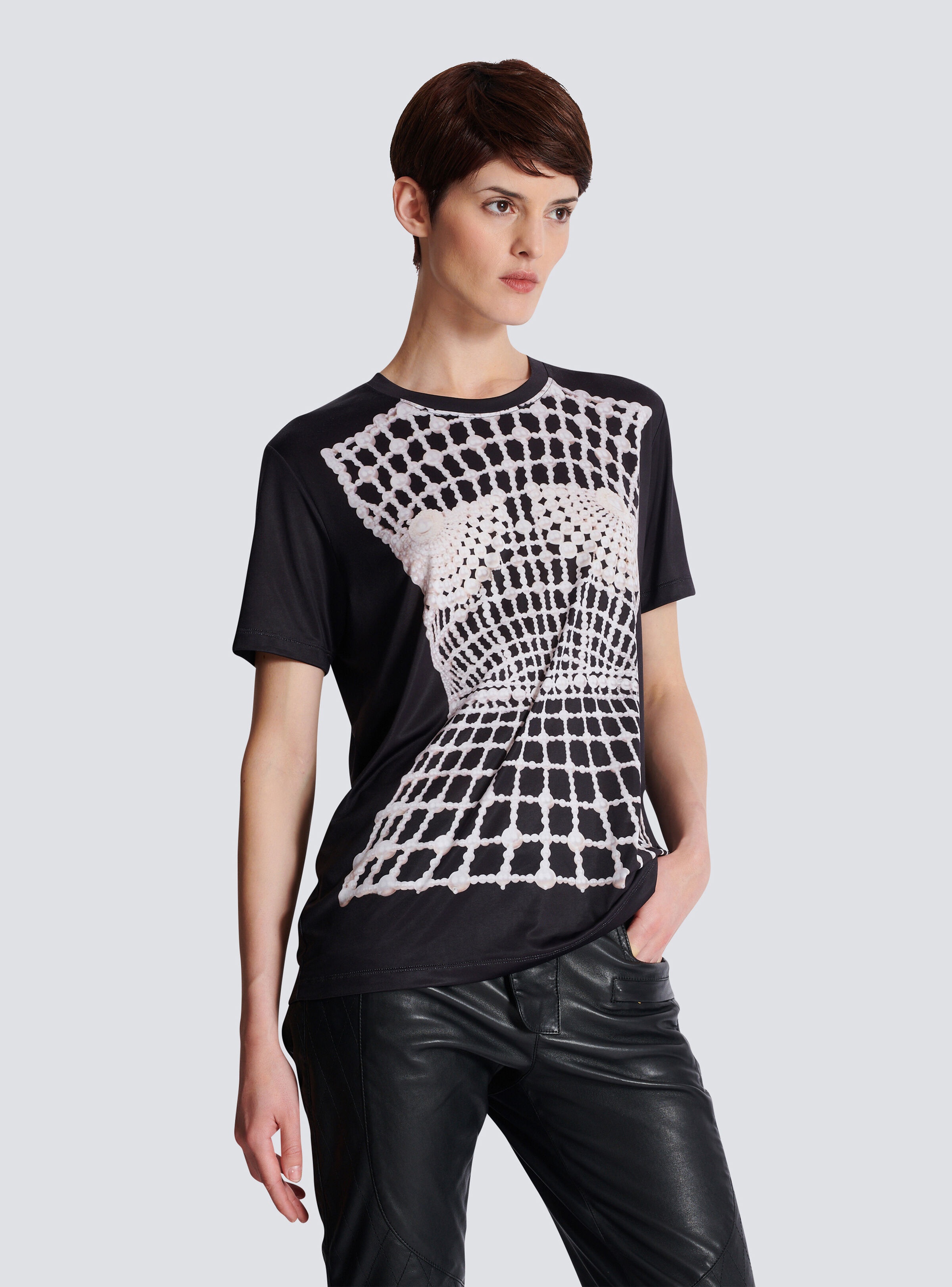 Loose T-shirt with faux embroidery print - 6