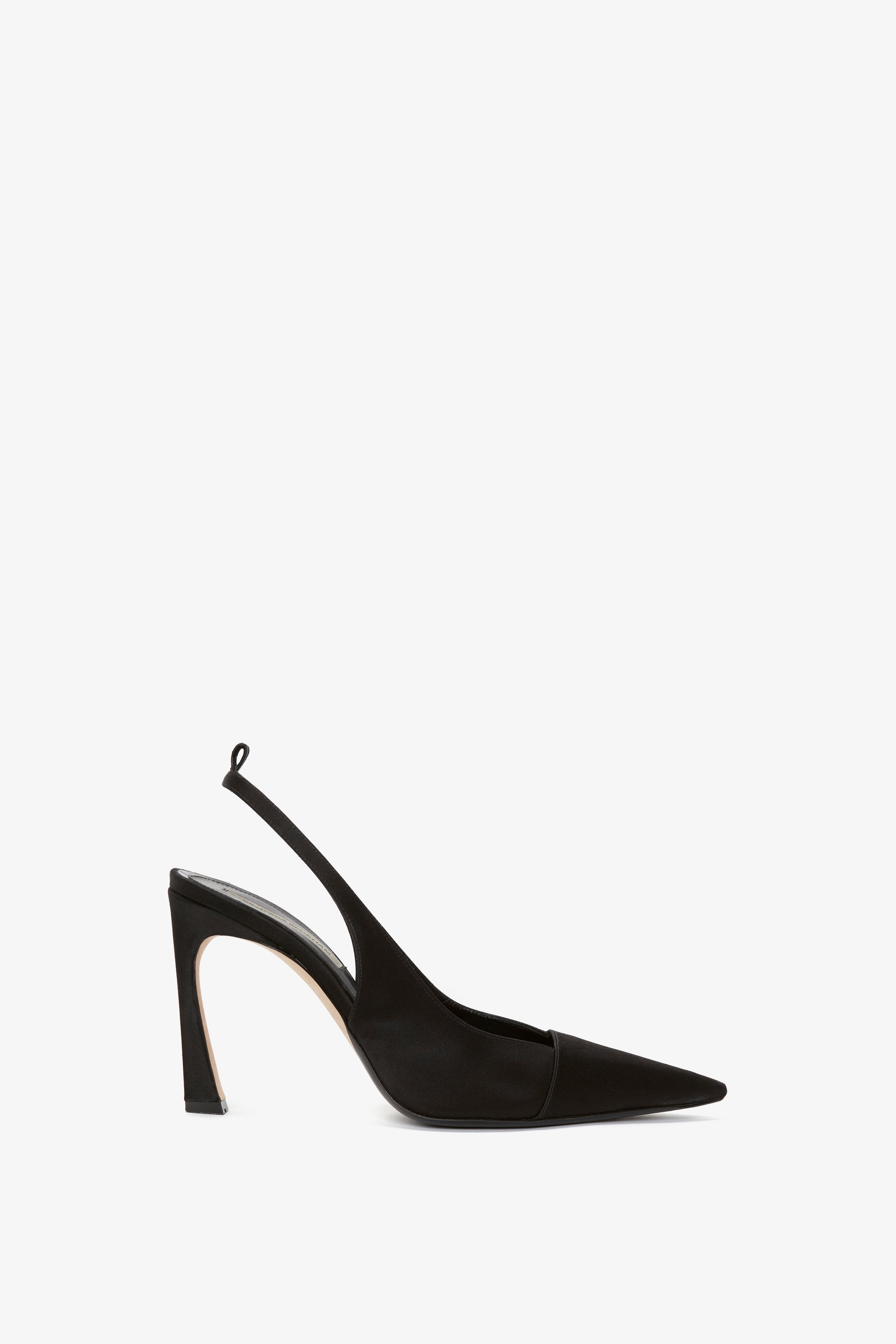 Pointy Toe Satin Sling Back Pump In Black - 1