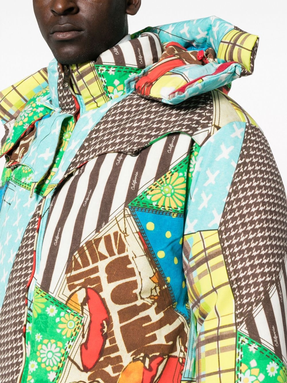 patchwork-pattern padded hooded jacket - 5