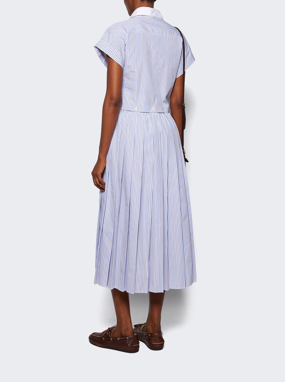 Pleated Striped Poplin Midi Dress Bianco And Celeste - 4