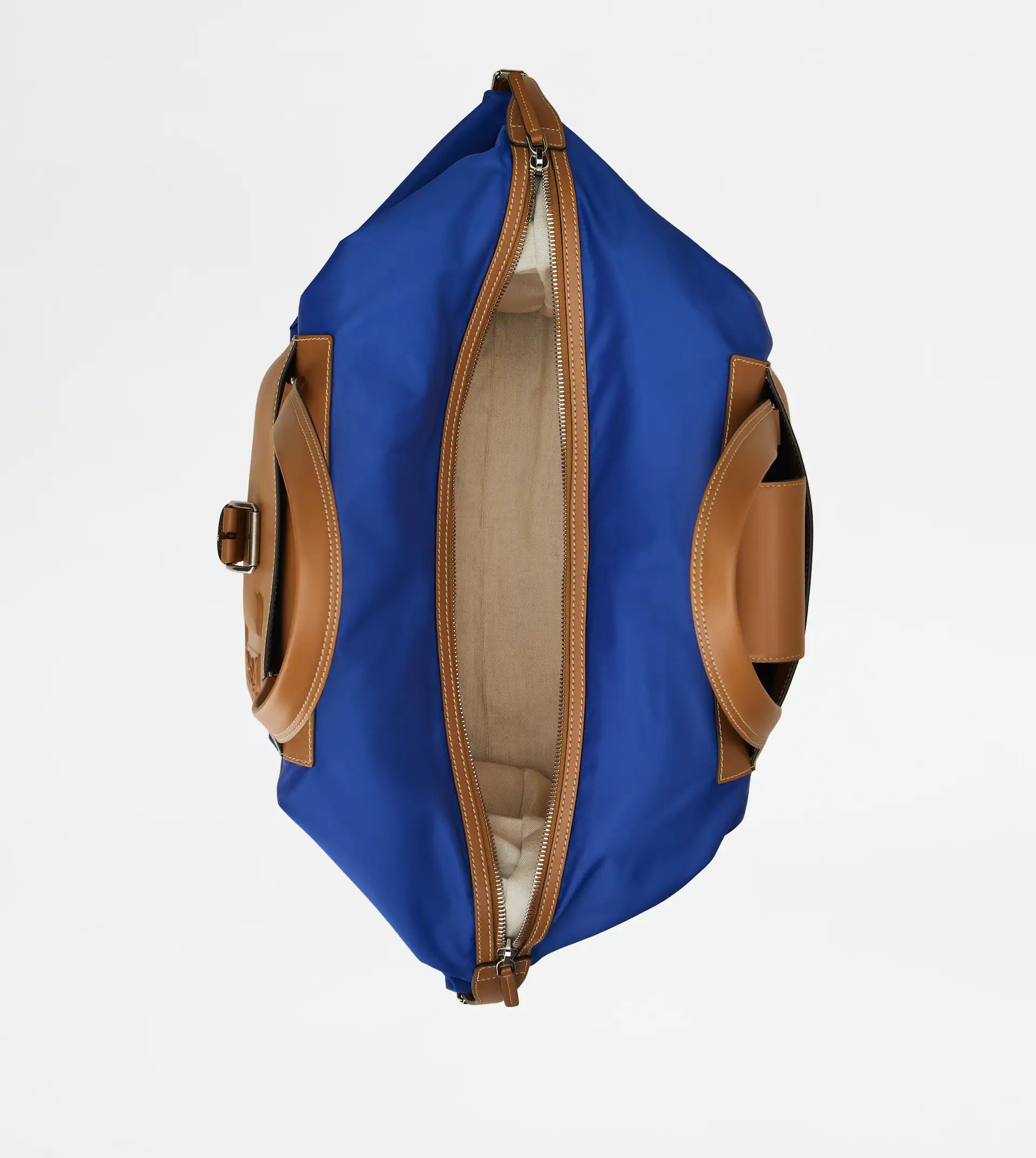 DUFFLE BAG IN FABRIC AND LEATHER MEDIUM - BLUE, BROWN - 5