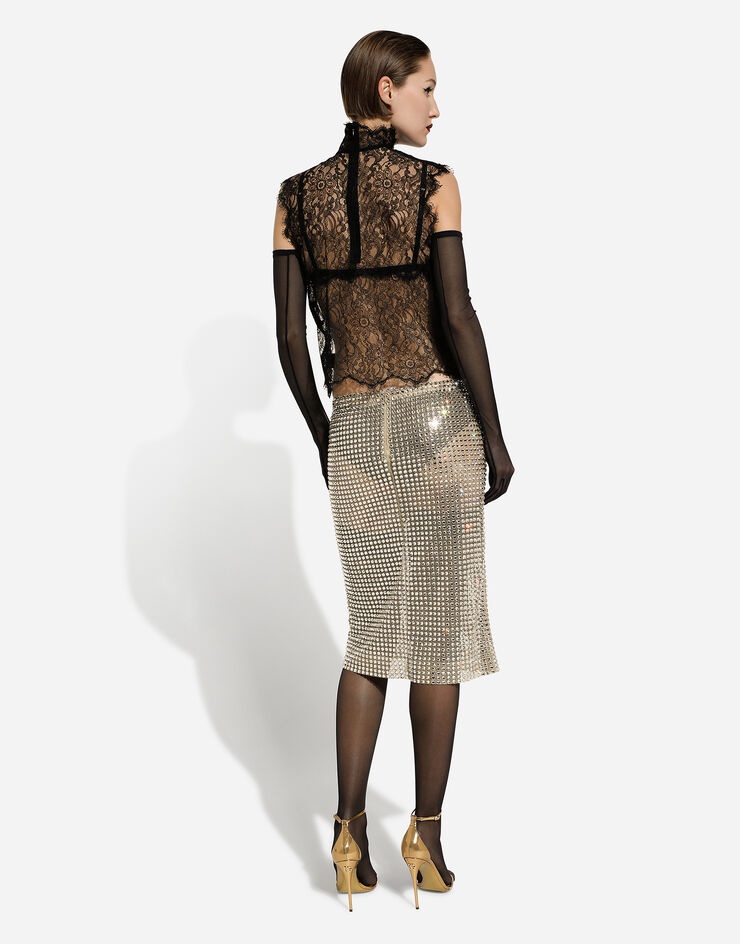 Tulle calf-length skirt with all-over fusible rhinestone embellishment - 4