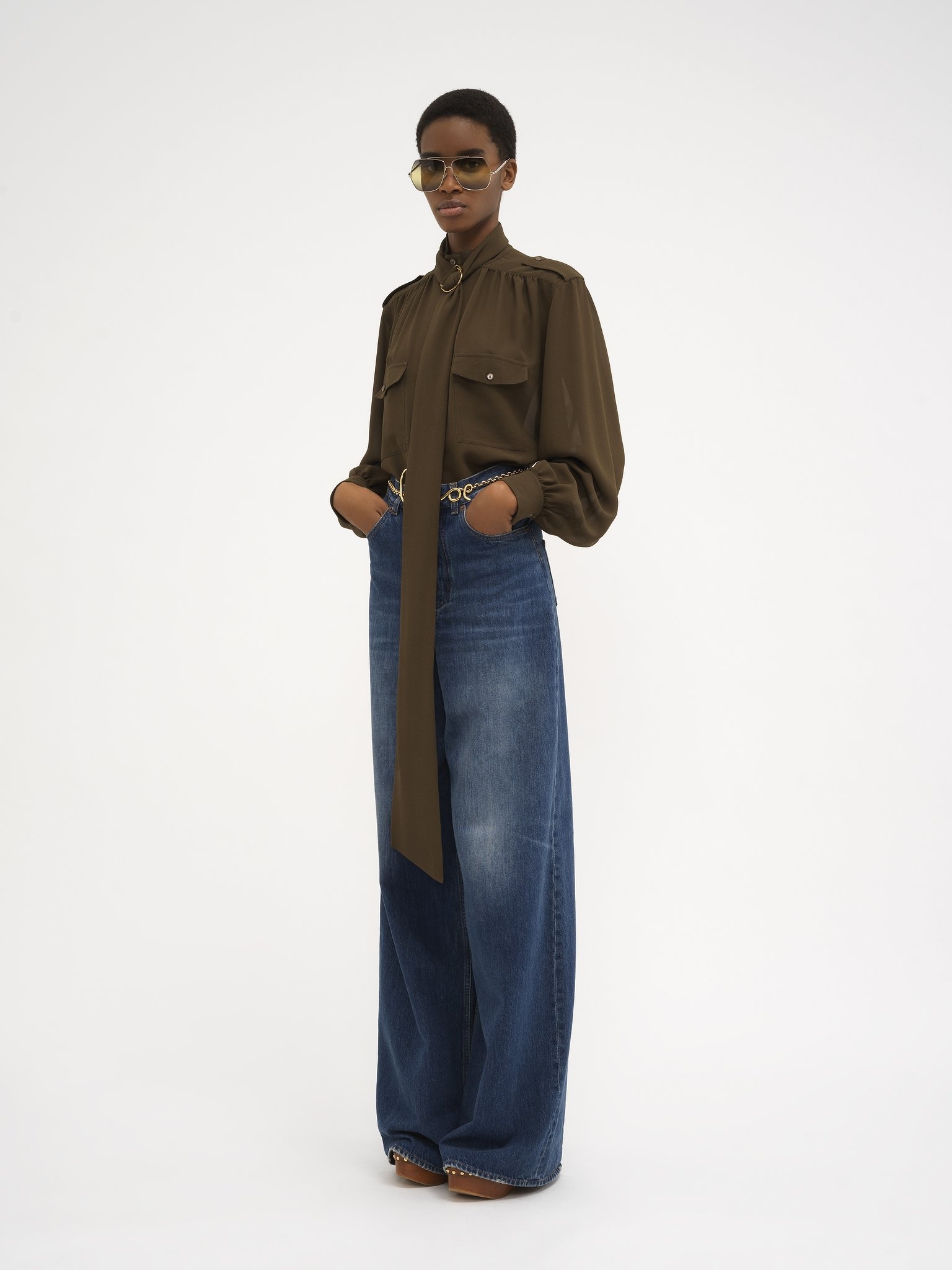 OFFICER LAVALLIÈRE BLOUSE IN SILK GEORGETTE - 3