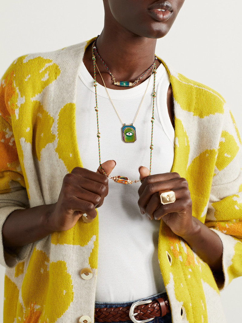 MARIE LICHTENBERG Eye Protect 18-karat Gold, Enamel, Sapphire And Diamond Necklace outlook