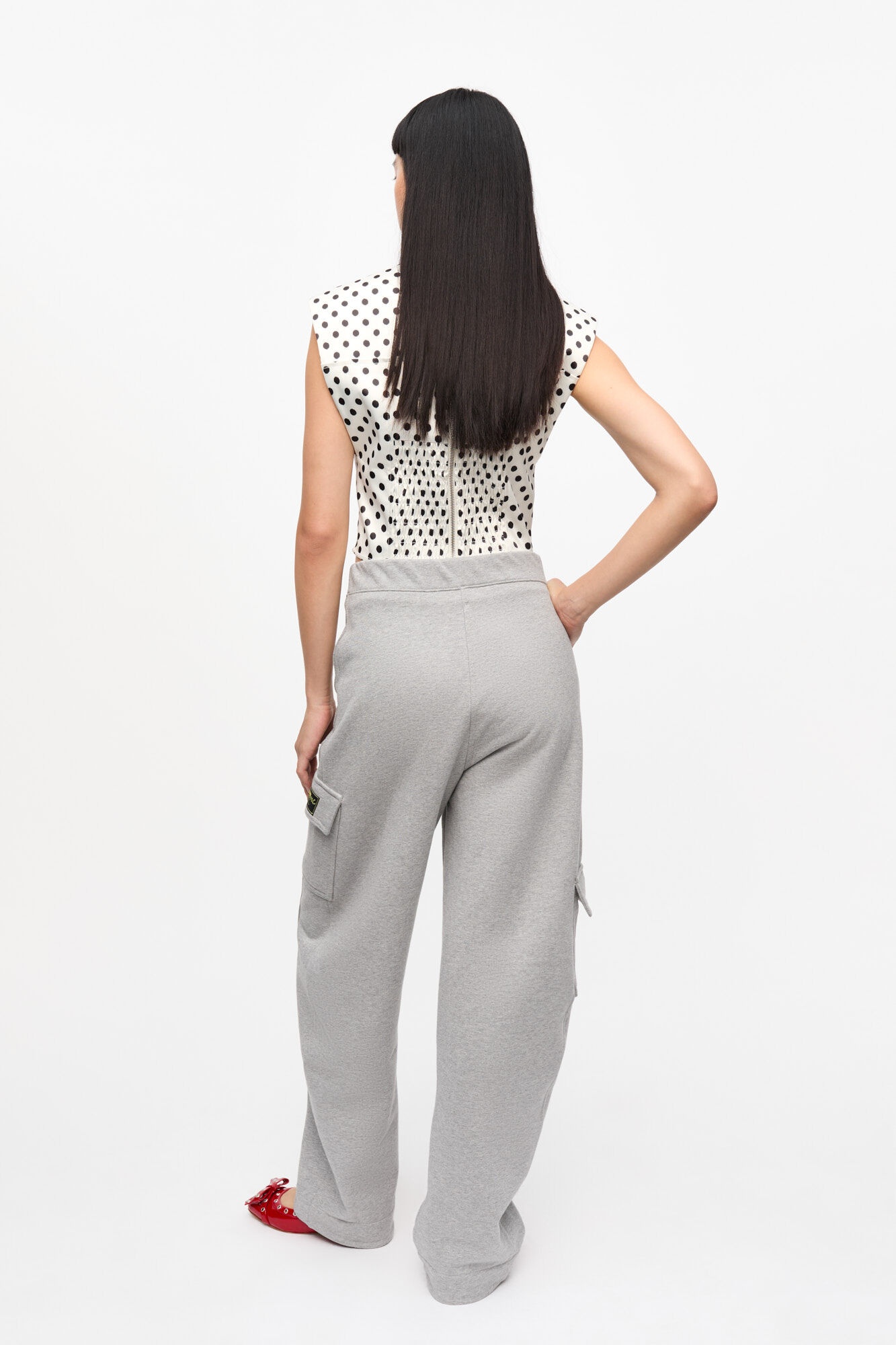 GANNI GREY HEAVY TERRY CURVED PANTS | REVERSIBLE