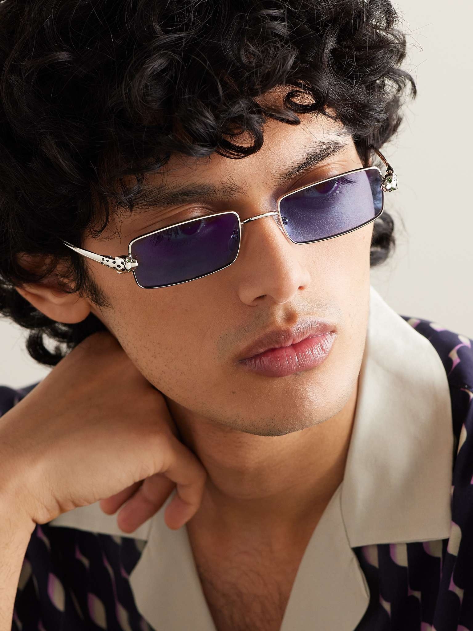 Panthère de Cartier Rectangle-Frame Silver-Tone Sunglasses - 2