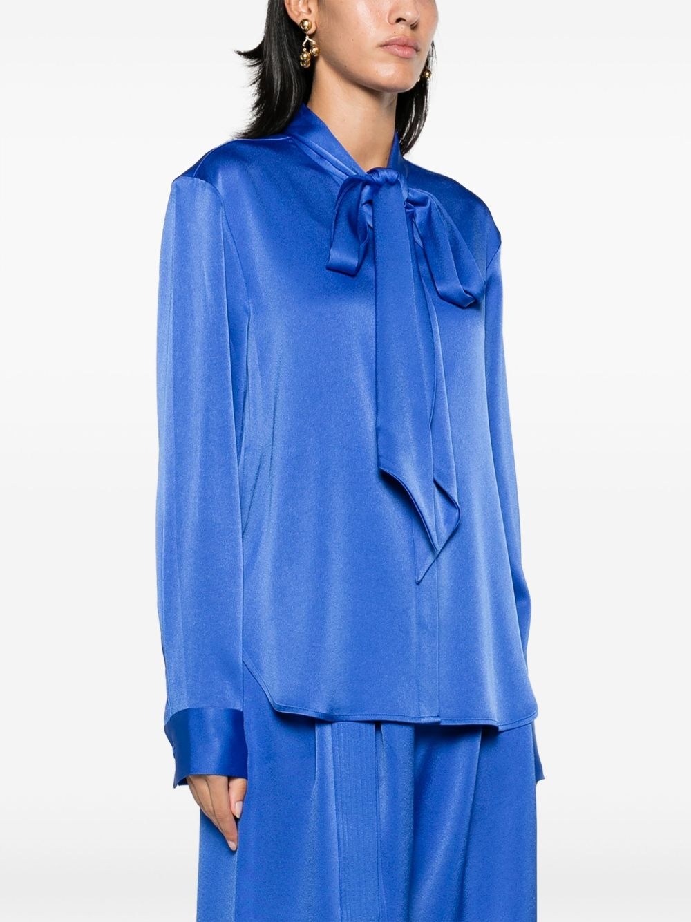 pussy bow-collar satin blouse - 3