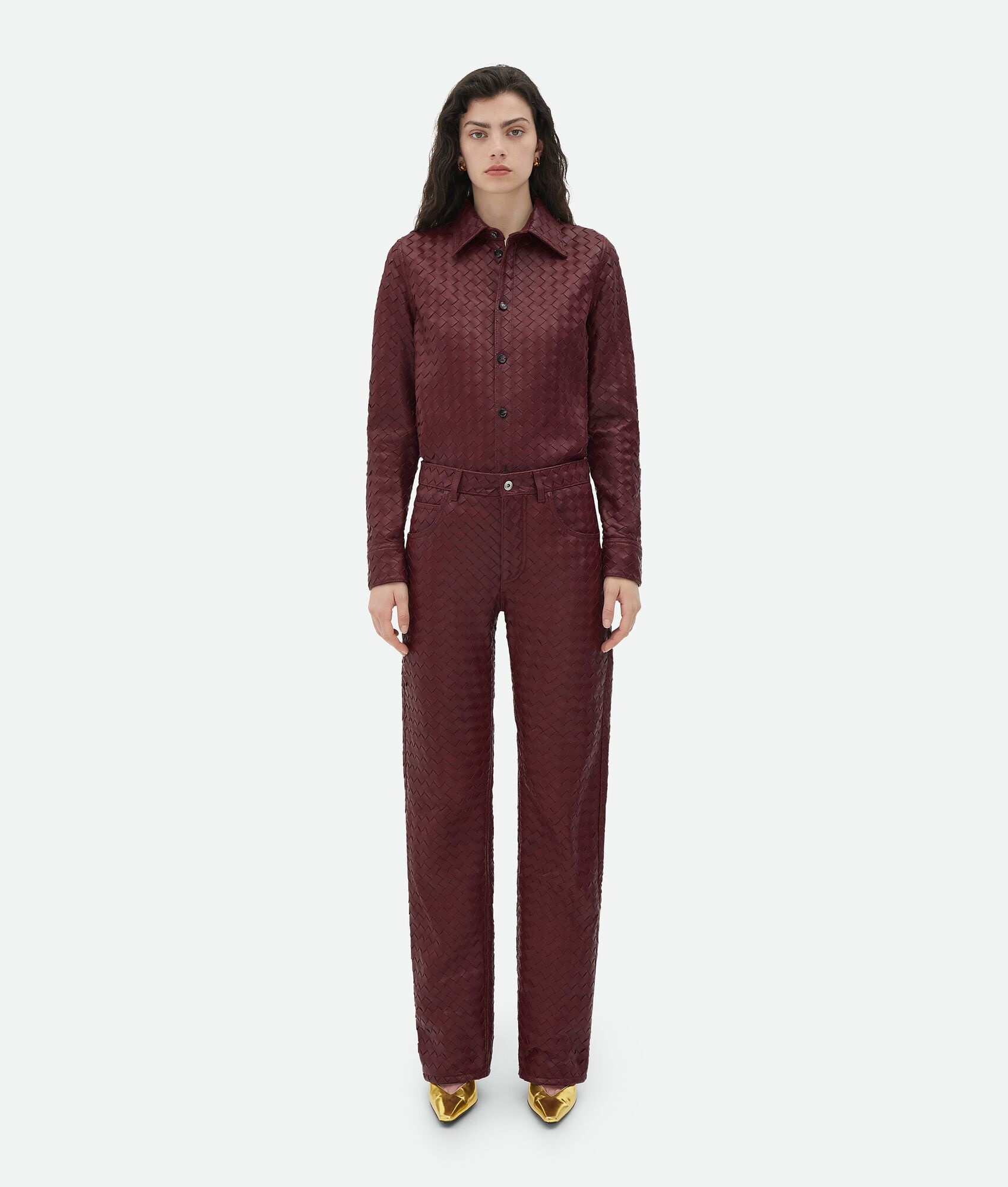 Intrecciato Leather Straight Leg Pants - 4