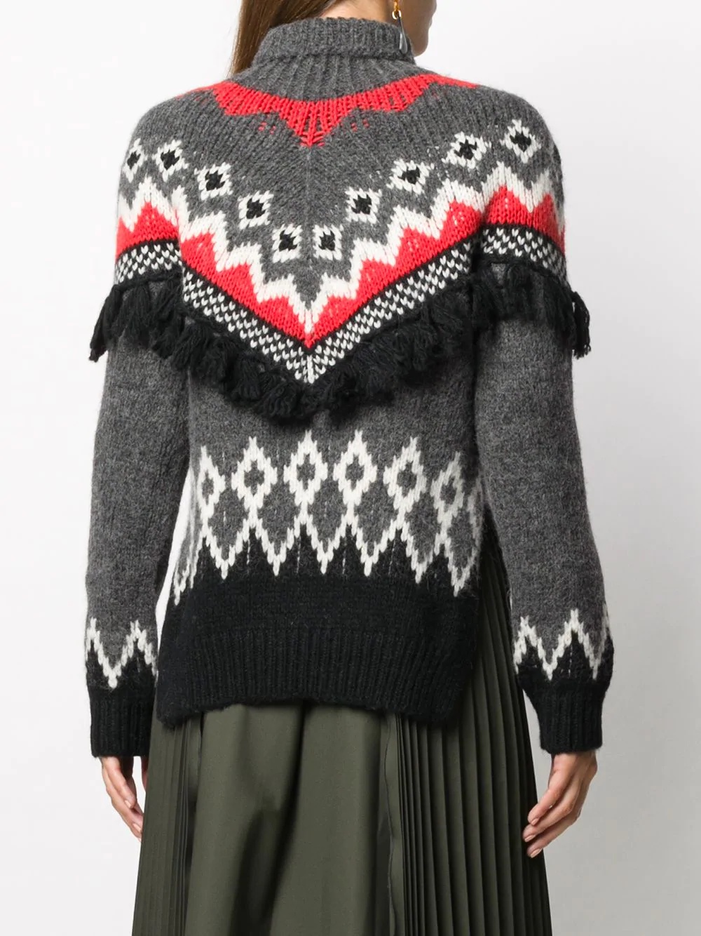 intarsia patterned fringed jumper - 4