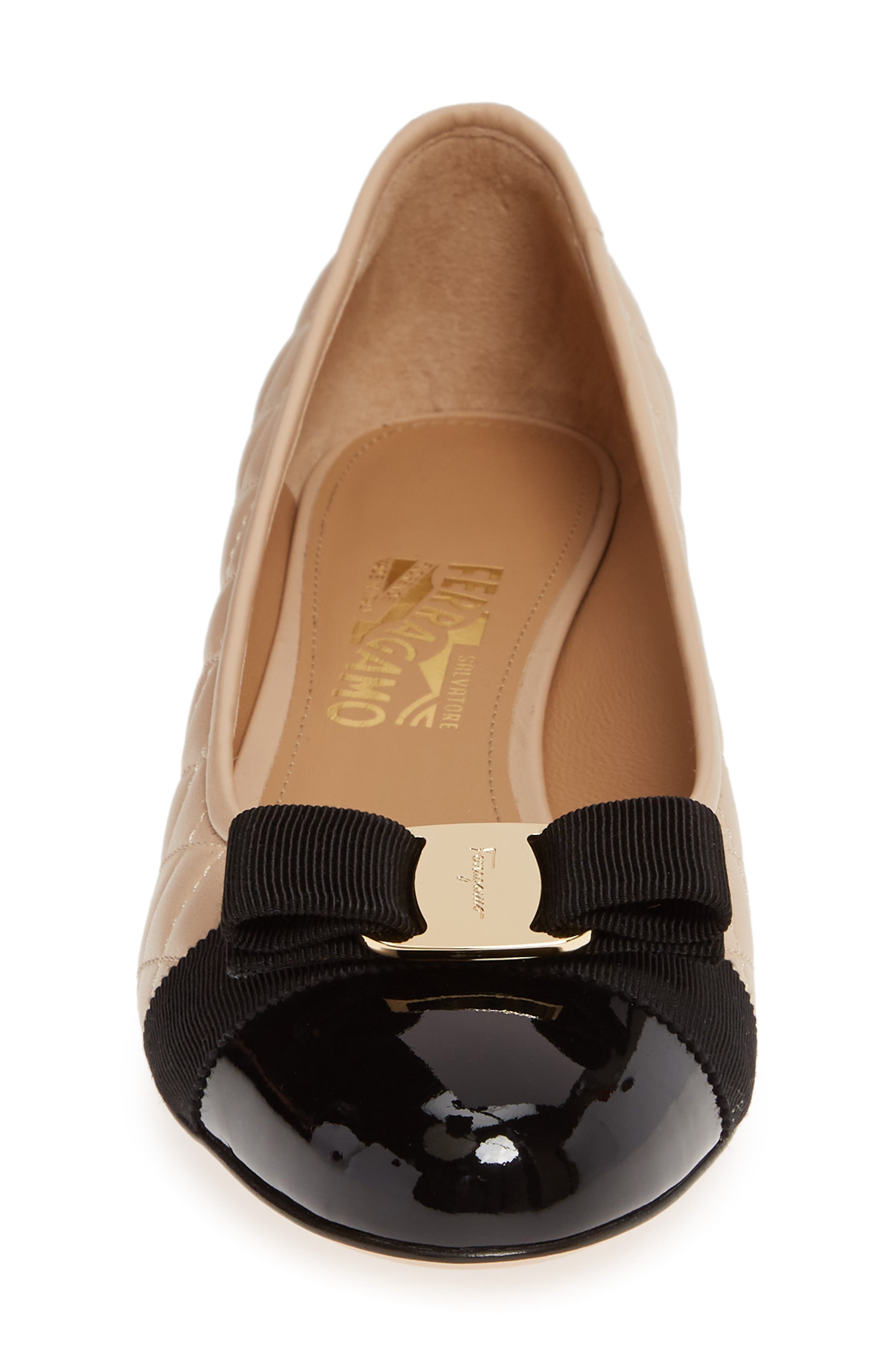 FERRAGAMO Vara Bow Pump in Bisque/Black at Nordstrom - 4