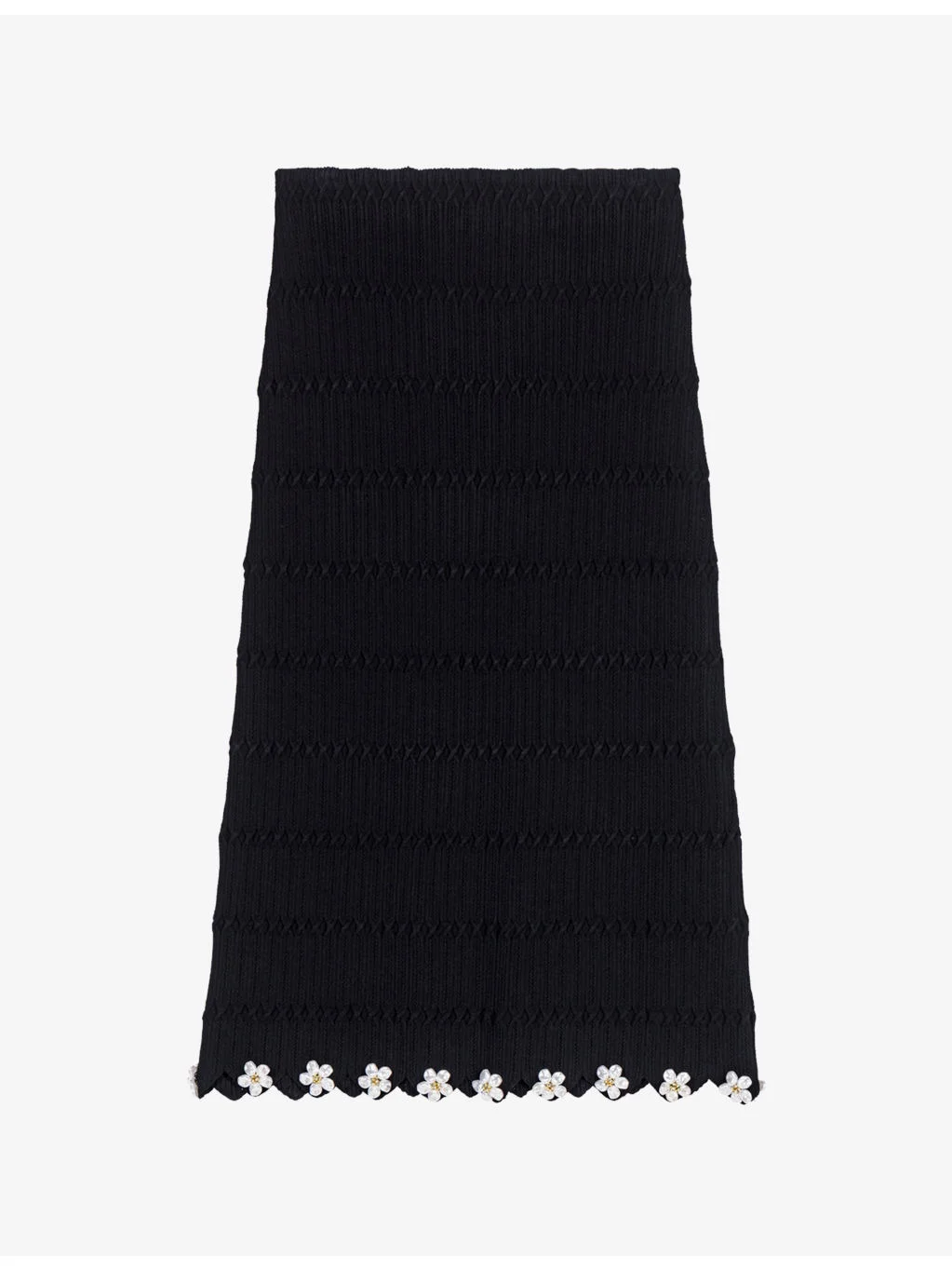 Jewelled-Flower Scalloped-Edge Knitted Midi Skirt - 1
