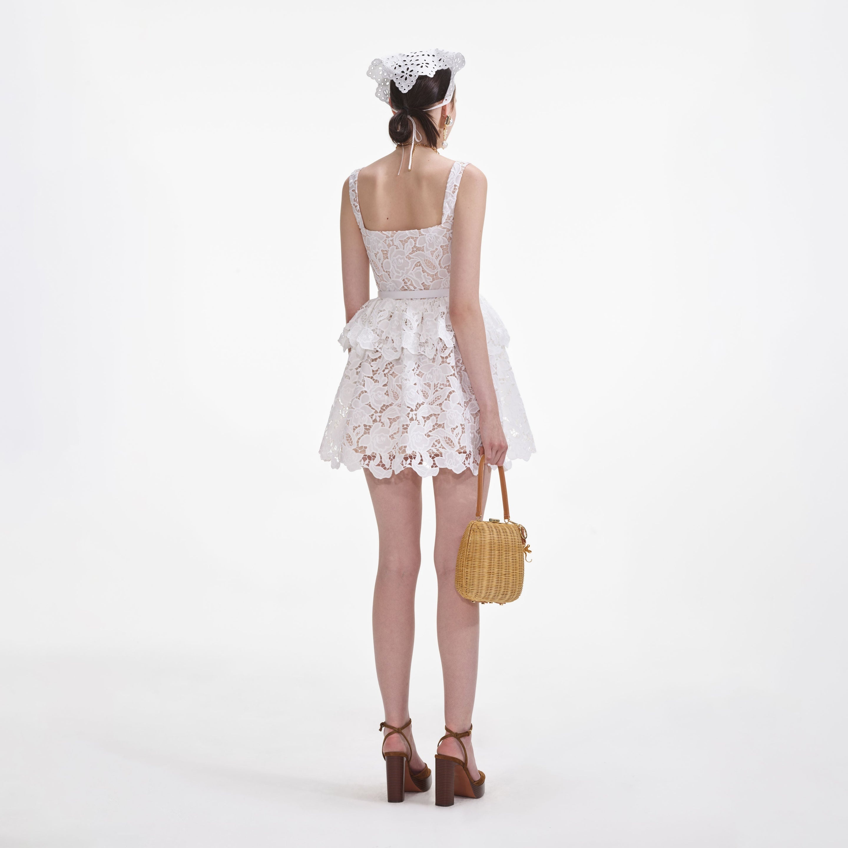 White Lace Tiered Mini Dress - 3