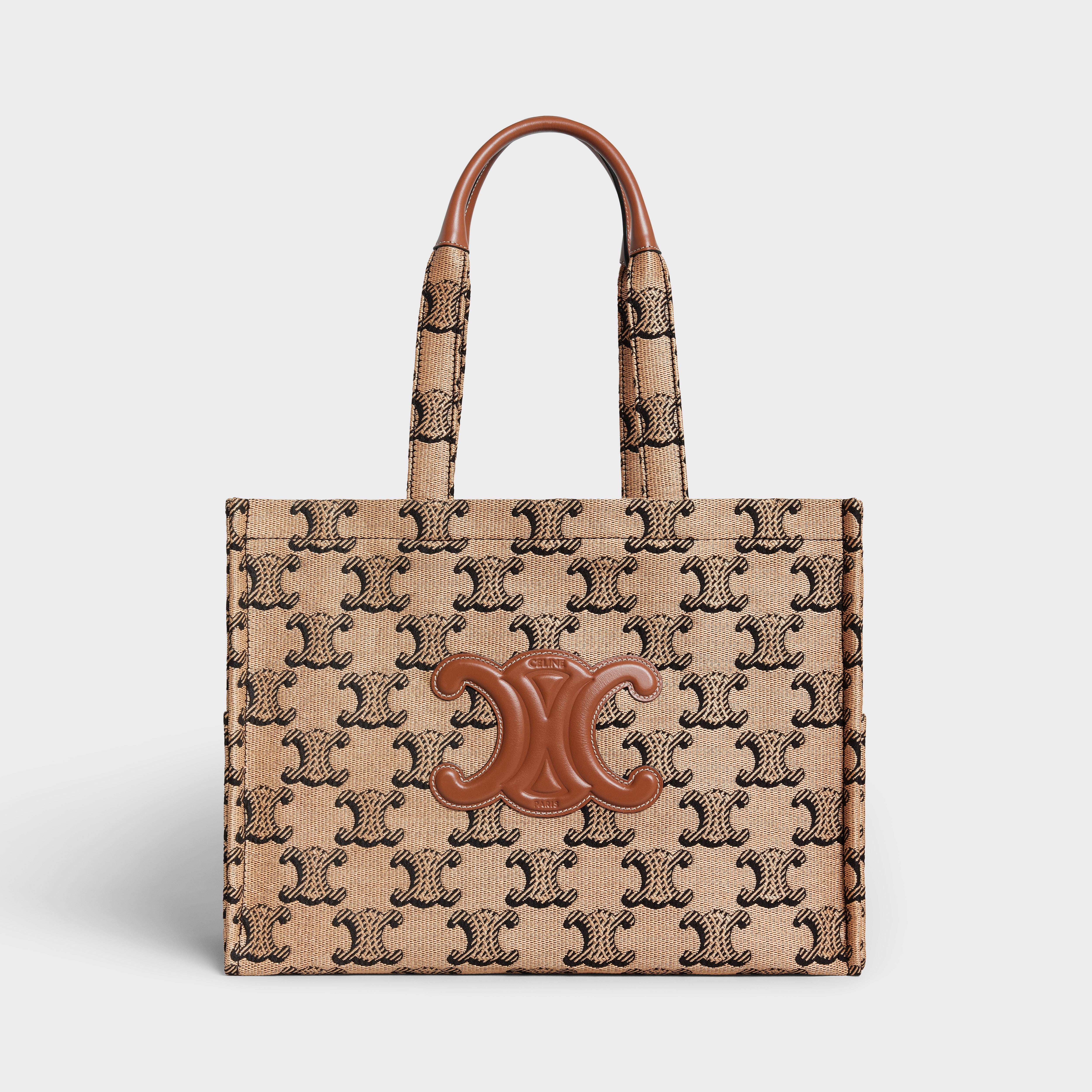 Large Cabas Thais in RAFFIA JACQUARD TRIOMPHE & CALFSKIN - 5