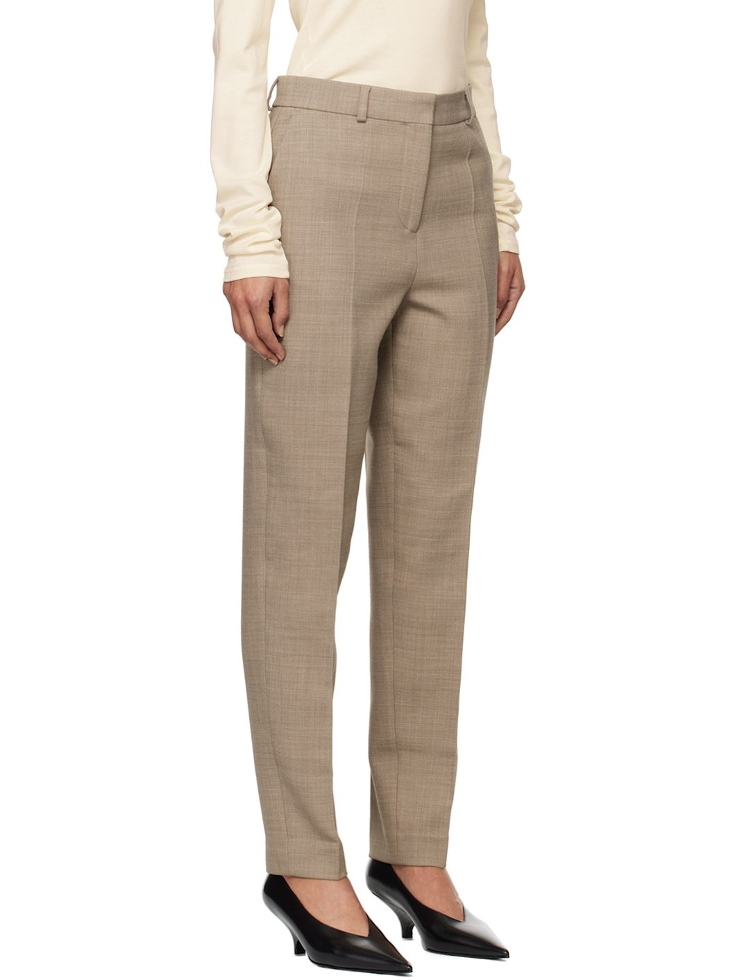 Beige Low-Waist Tailored Trousers - 2