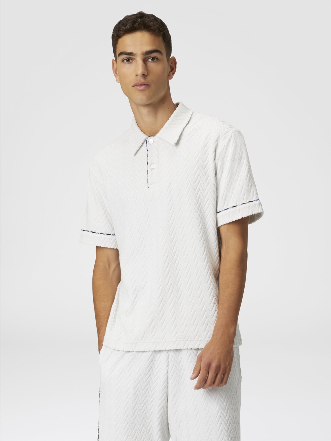Zig zag cotton terry polo shirt with contrasting piping - 4