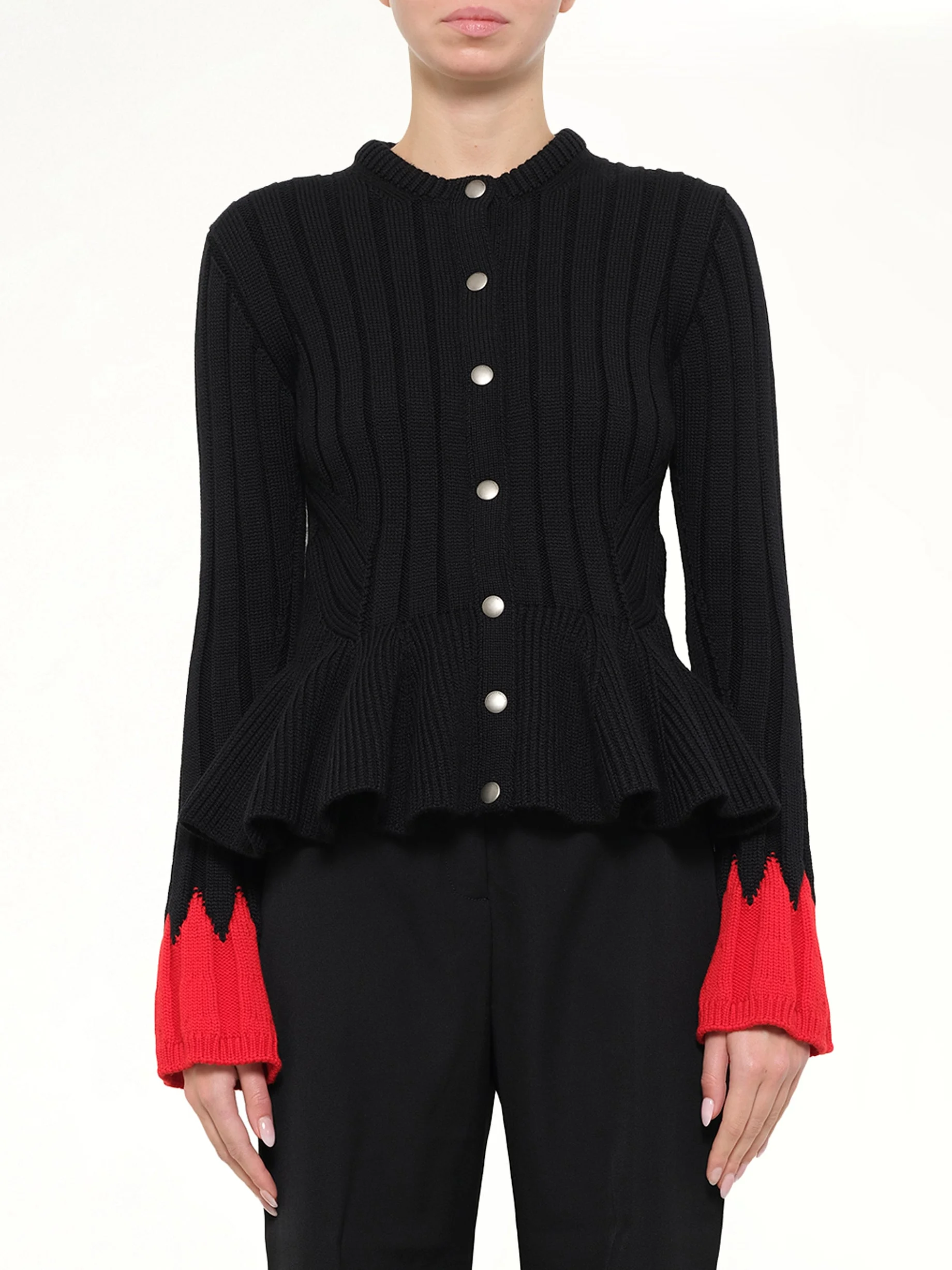 Alexander McQueen - Peplum Cardigan in Black/Red - 1