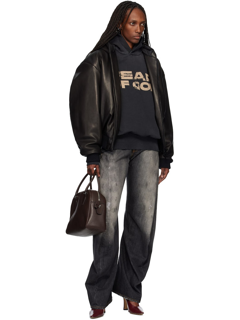 Fear of God Black Hooded Leather Bomber Jacket outlook