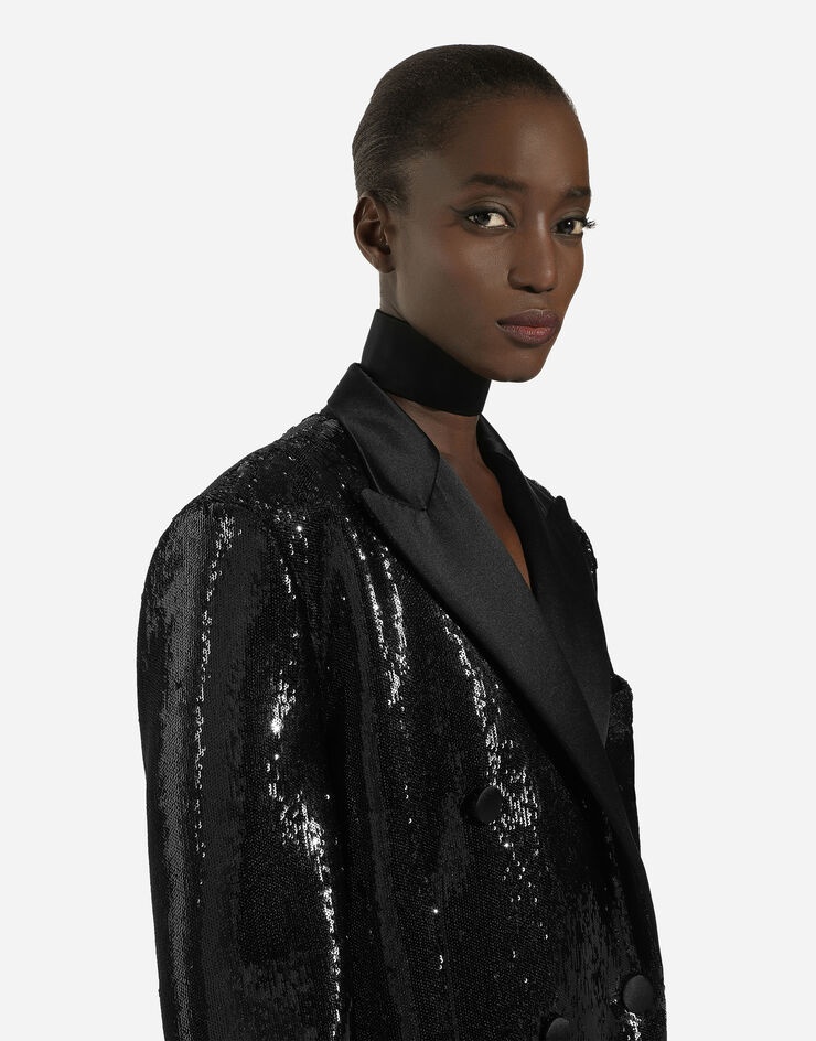 Micro-sequined double-breasted coat - 8