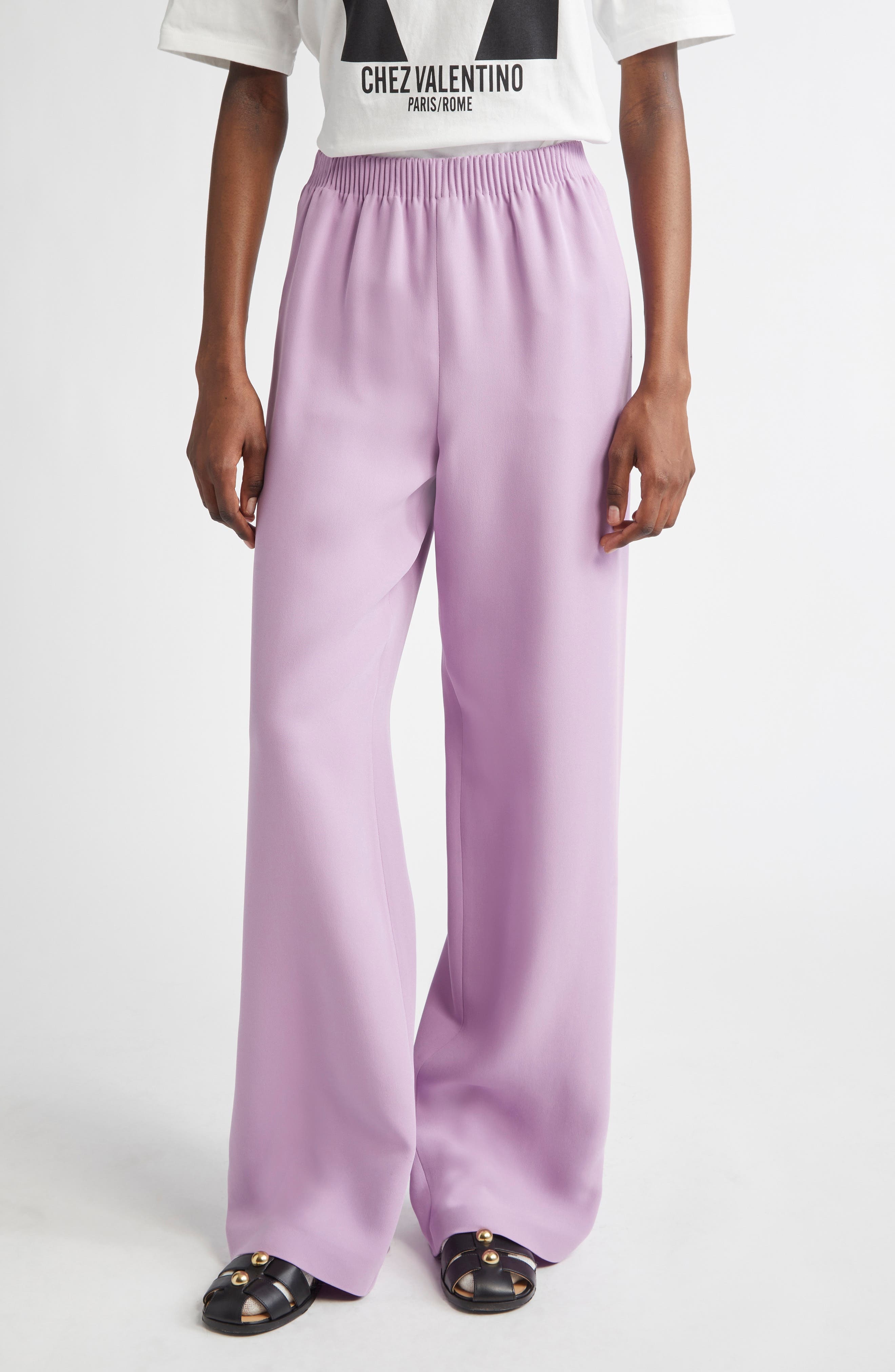 Valentino Garavani Silk Cady Couture Wide Leg Pants in Violet at Nordstrom - 1