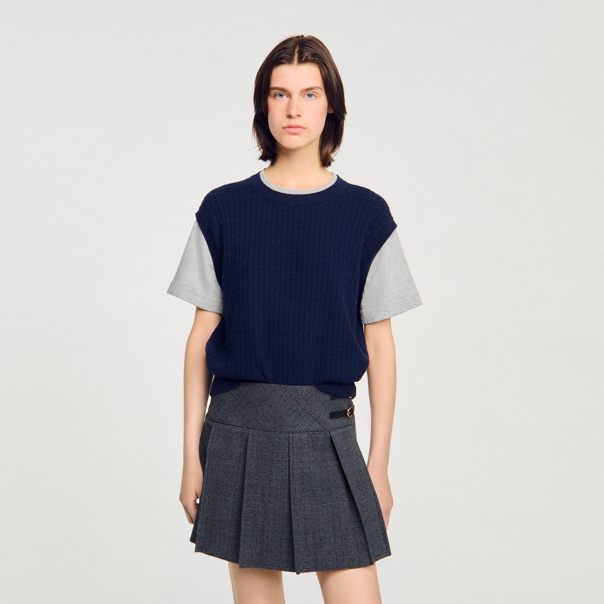 DUAL-MATERIAL KNIT SWEATER - 4