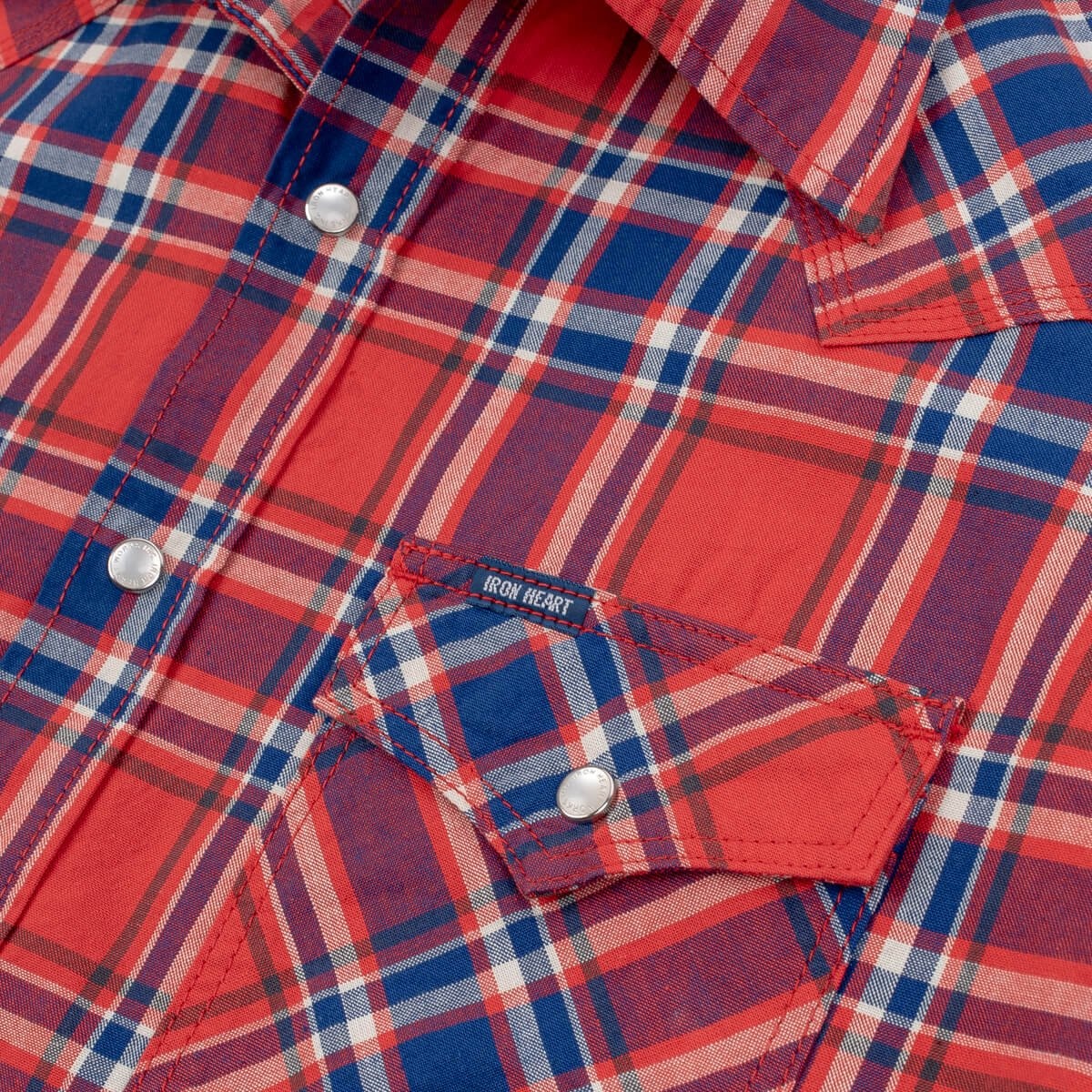 IHSH-359-RED 5oz Selvedge Madras Check Short Sleeved Western Shirt - Red - 9