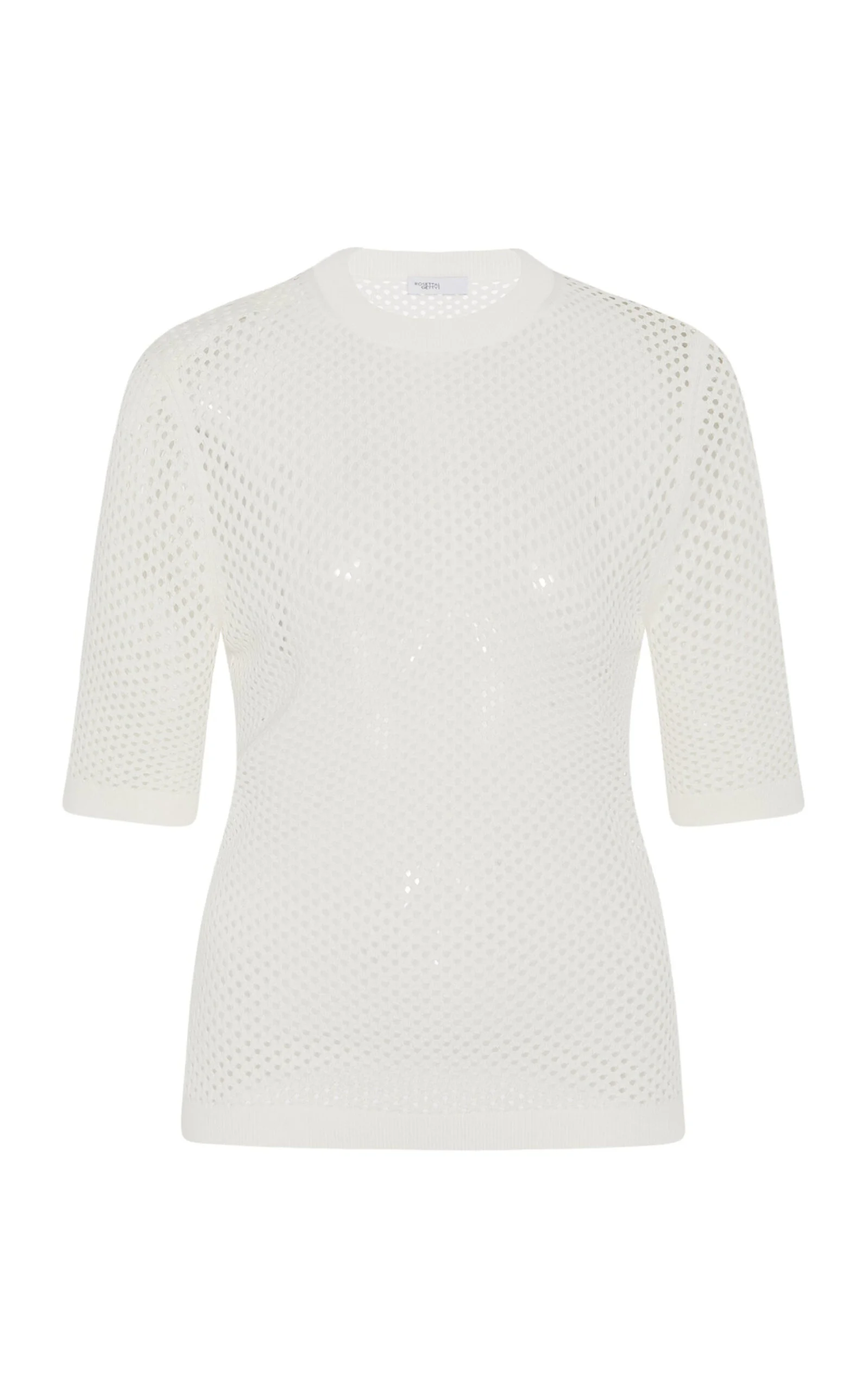 Cropped-Sleeve Cotton-Blend Mesh Sweater white - 1