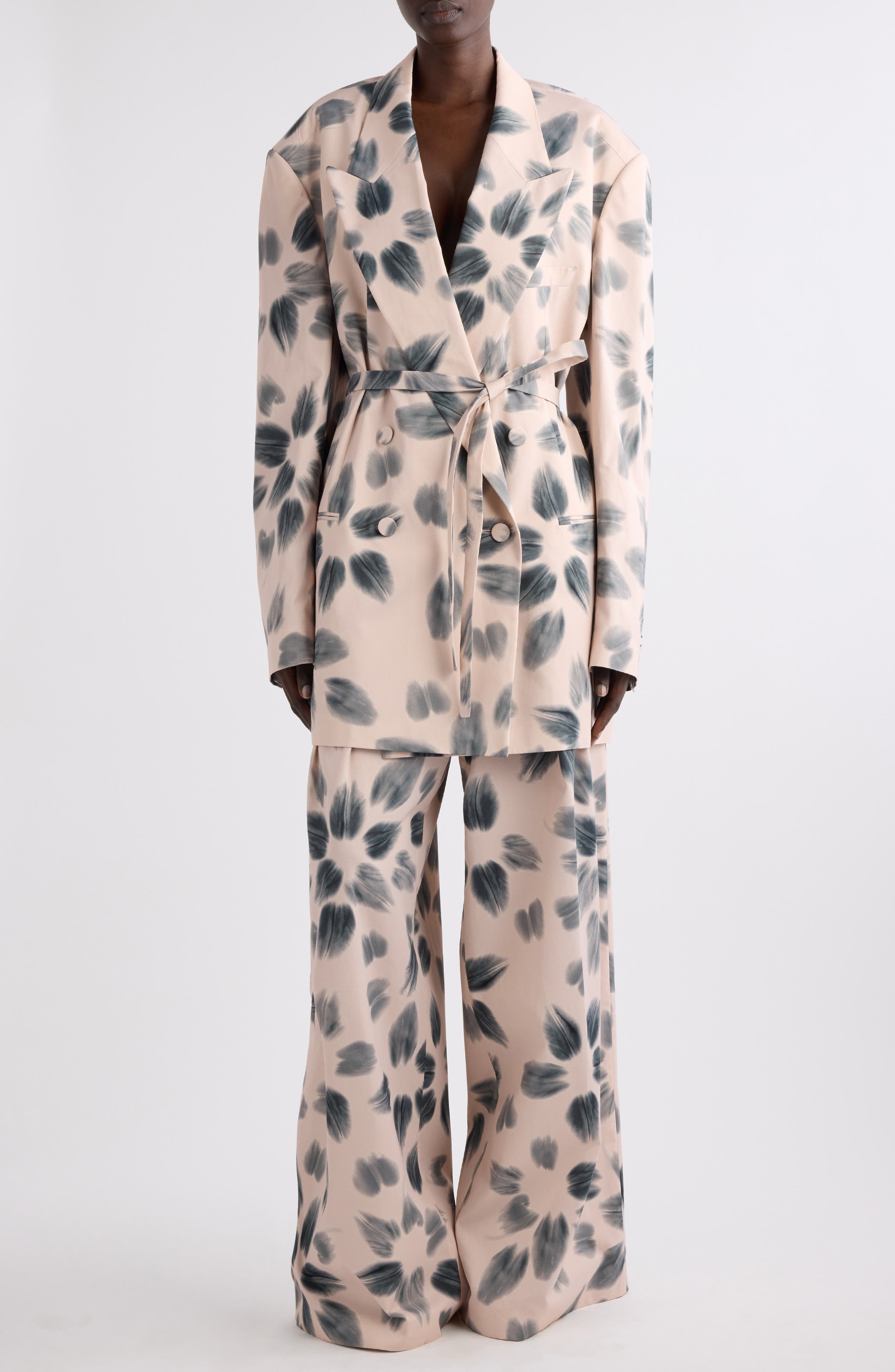 Dries Van Noten Blessy Floral Print Belted Double Breasted Blazer in Blush at Nordstrom - 2