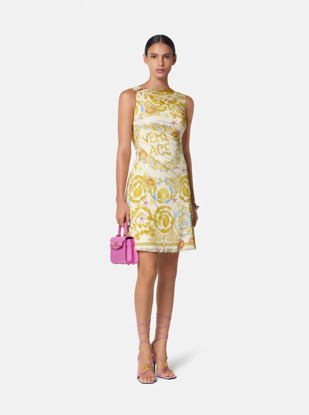 Versace Women 'Underwater Barocco' Multicolor Sleeveless Dress With Tie Detail On The Sleeve And All - 4