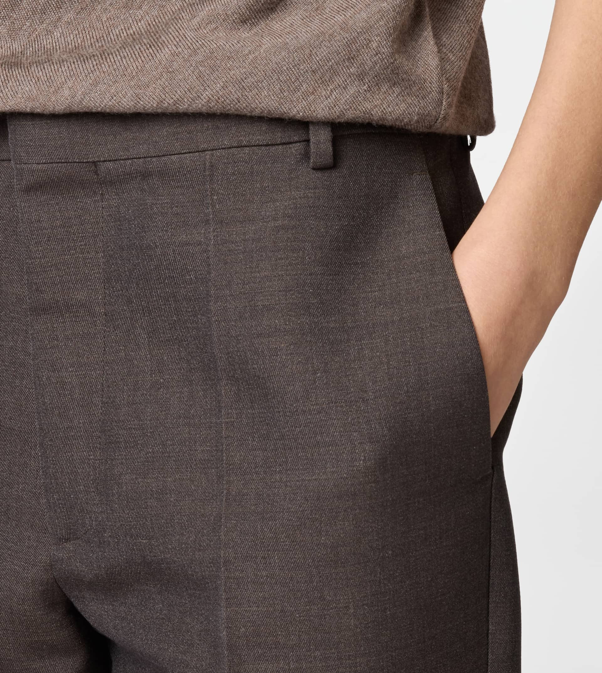 PANTS IN WOOL GABARDINE - BROWN - 5