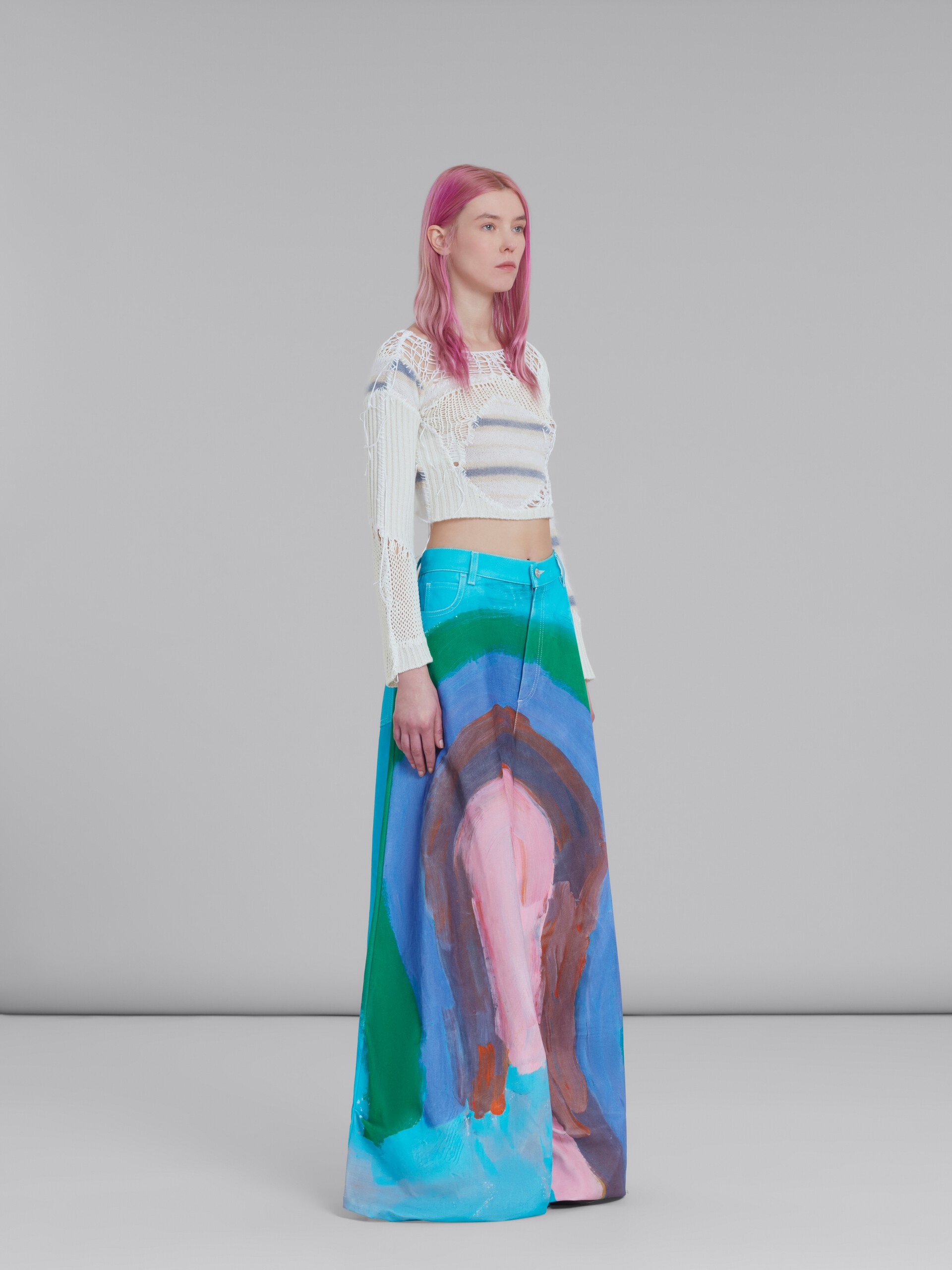 LIGHT BLUE ULTRA-WIDE-LEG TROUSERS WITH RAINBOW PRINT - 5