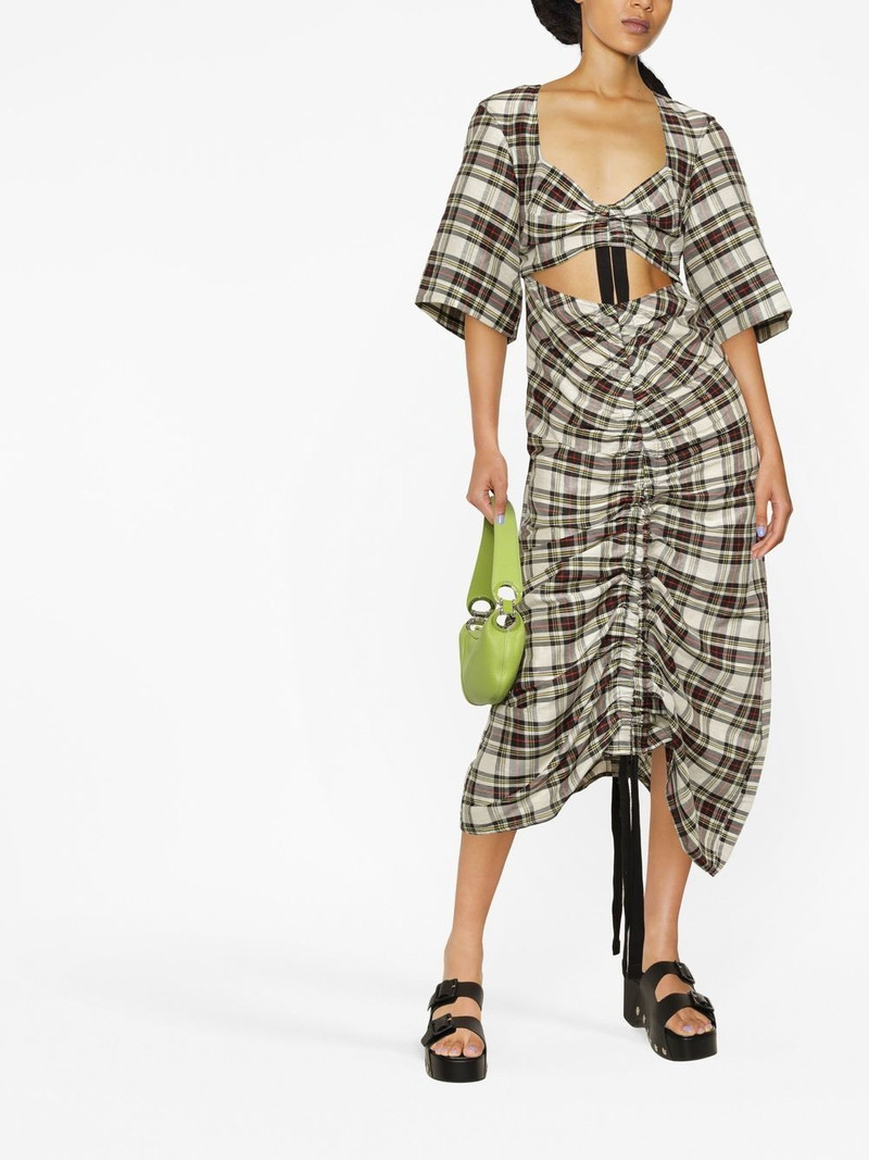 GANNI ruched plaid midi dress outlook