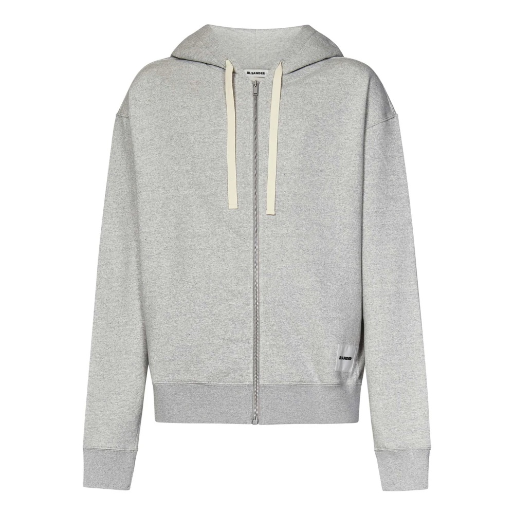 Jil Sander GREY ZIP-UP HOODIE WITH LOGO LABEL | miinto