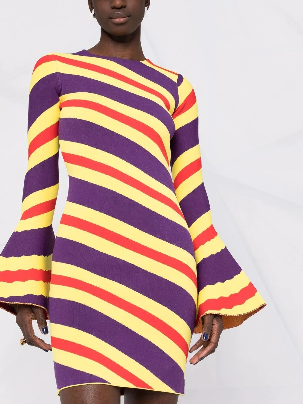 stripe-pattern long-sleeve dress - 5