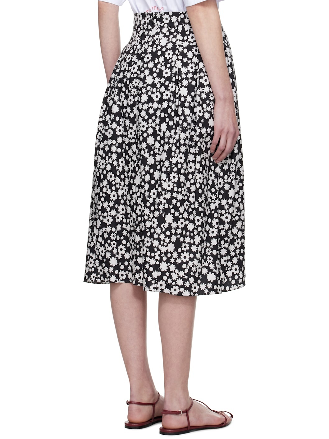 Black Poplin Pop Fields Midi Skirt - 3