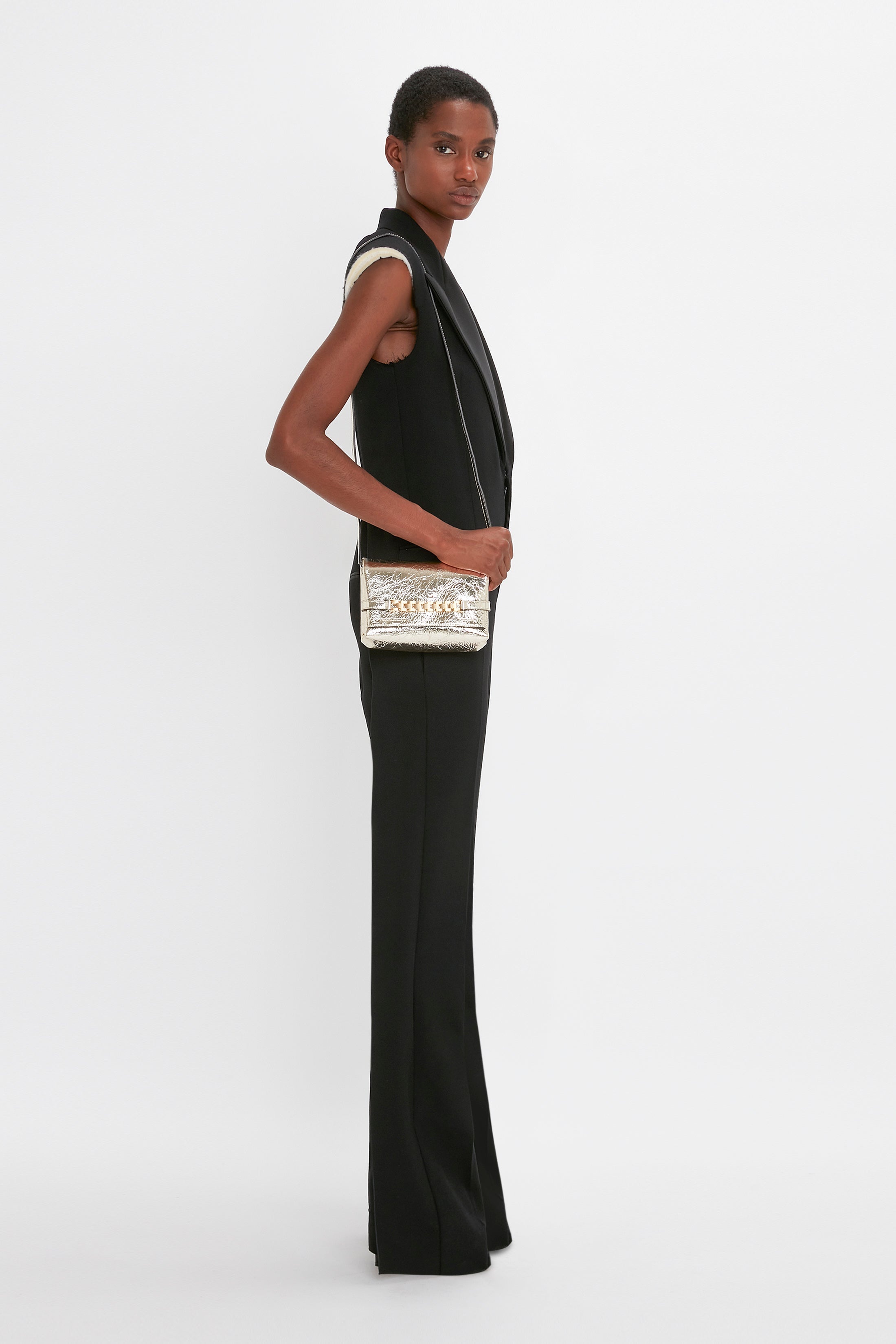 Sleeveless Tuxedo Jumpsuit in Black - 7