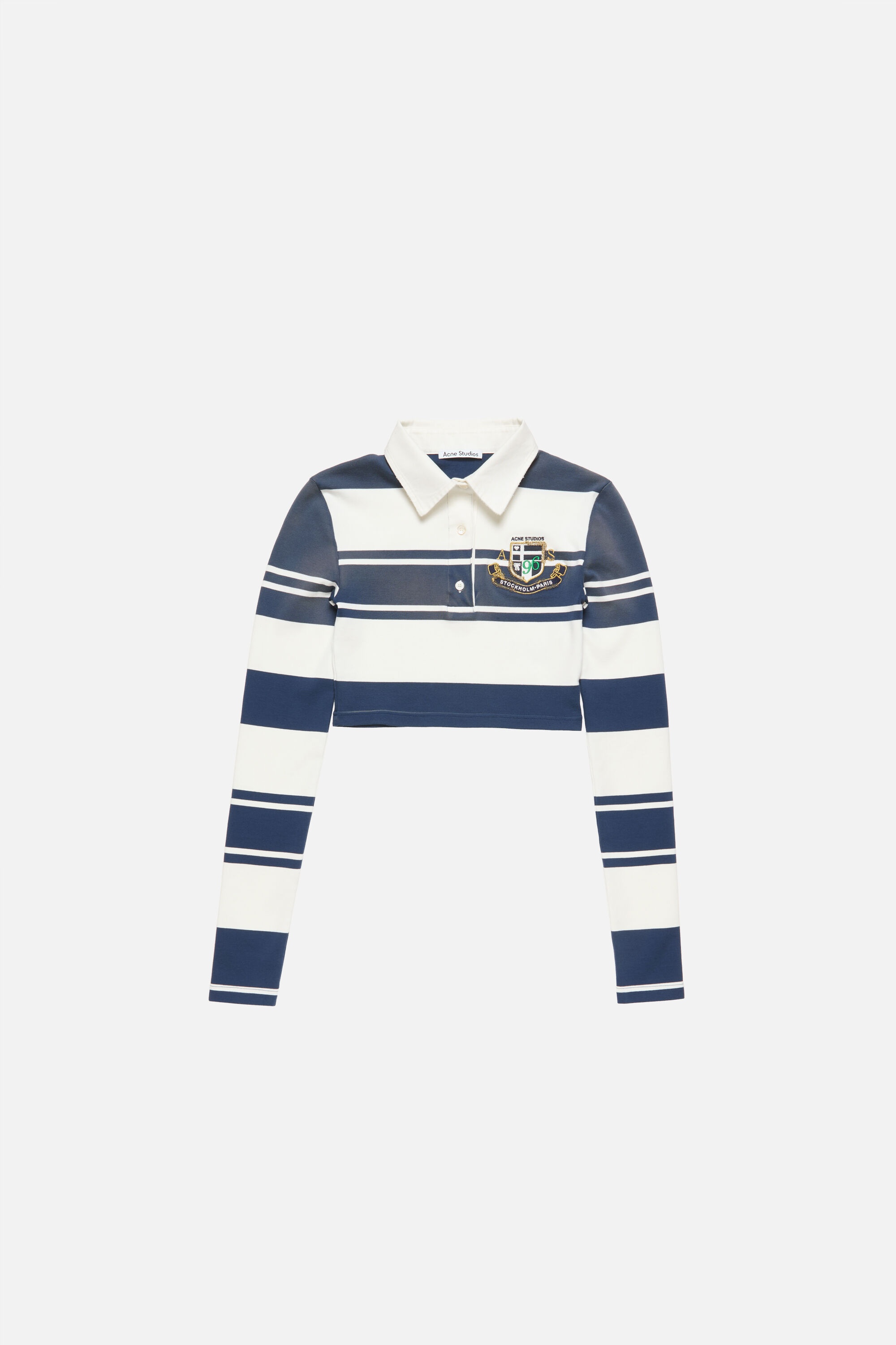 Cropped long sleeve polo - White/navy - 6